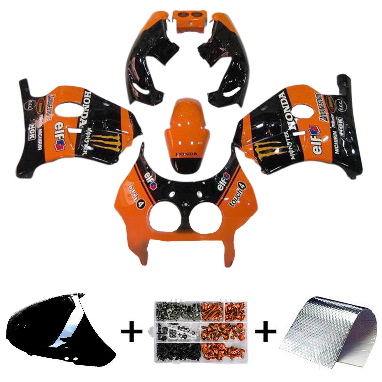 Amotopart 1990-1998 Honda CBR250RR MC22 Orange Black Fairing Kit