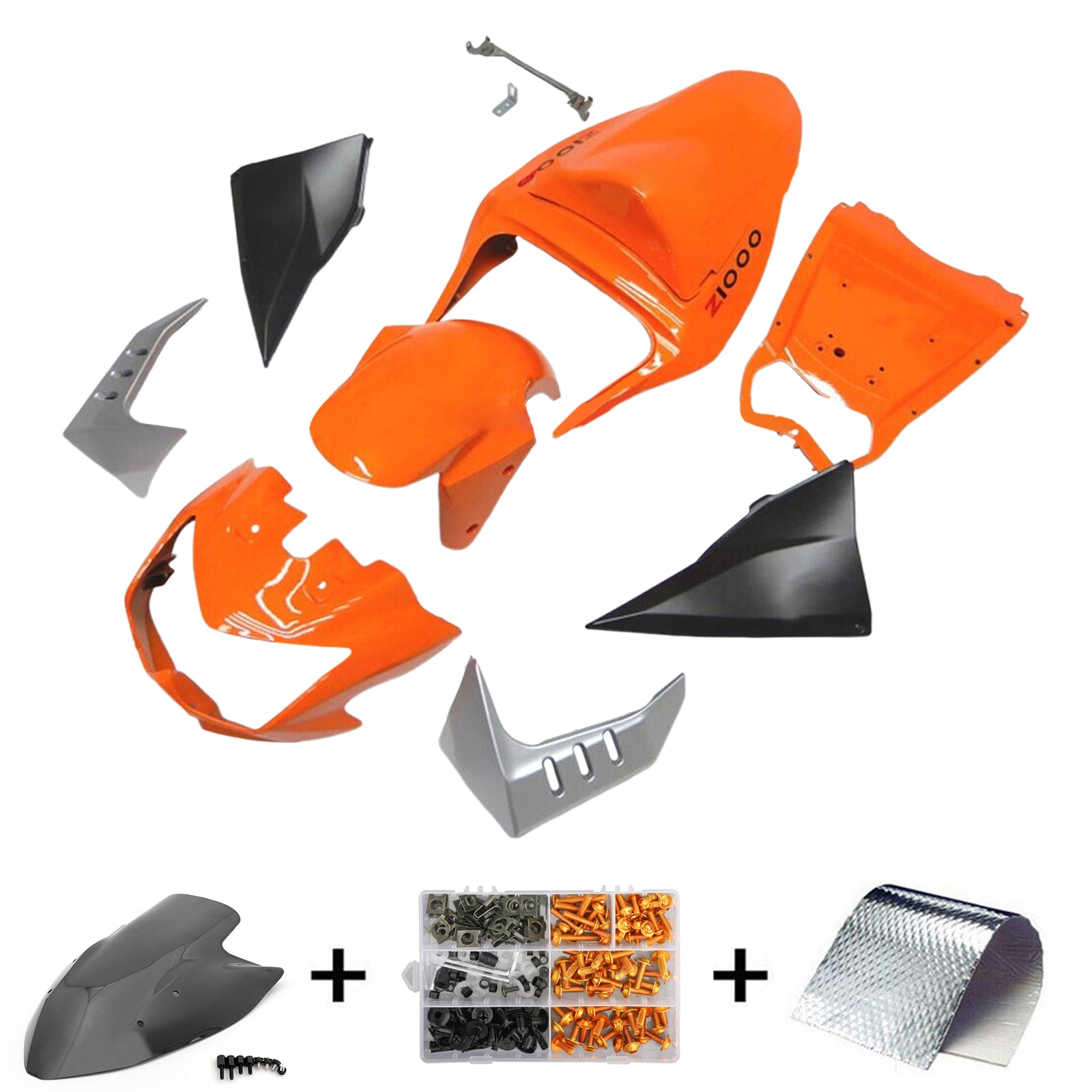 Amotopart Verkleidungssatz für Kawasaki Z1000, Orange, 2003–2006