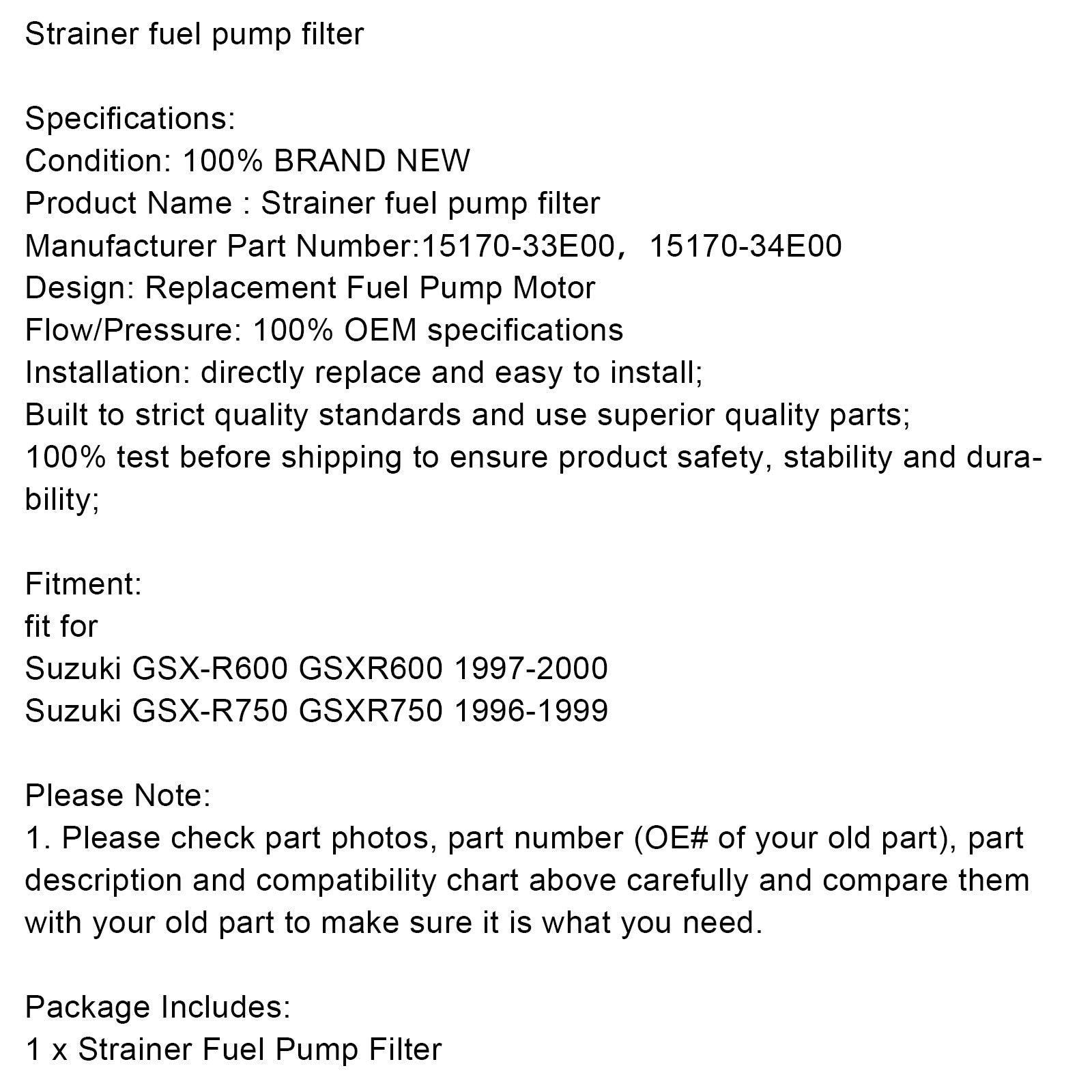 Suzuki GSXR600 GSXR750 #15170-33E00 Sieb, Kraftstoffpumpenfilter