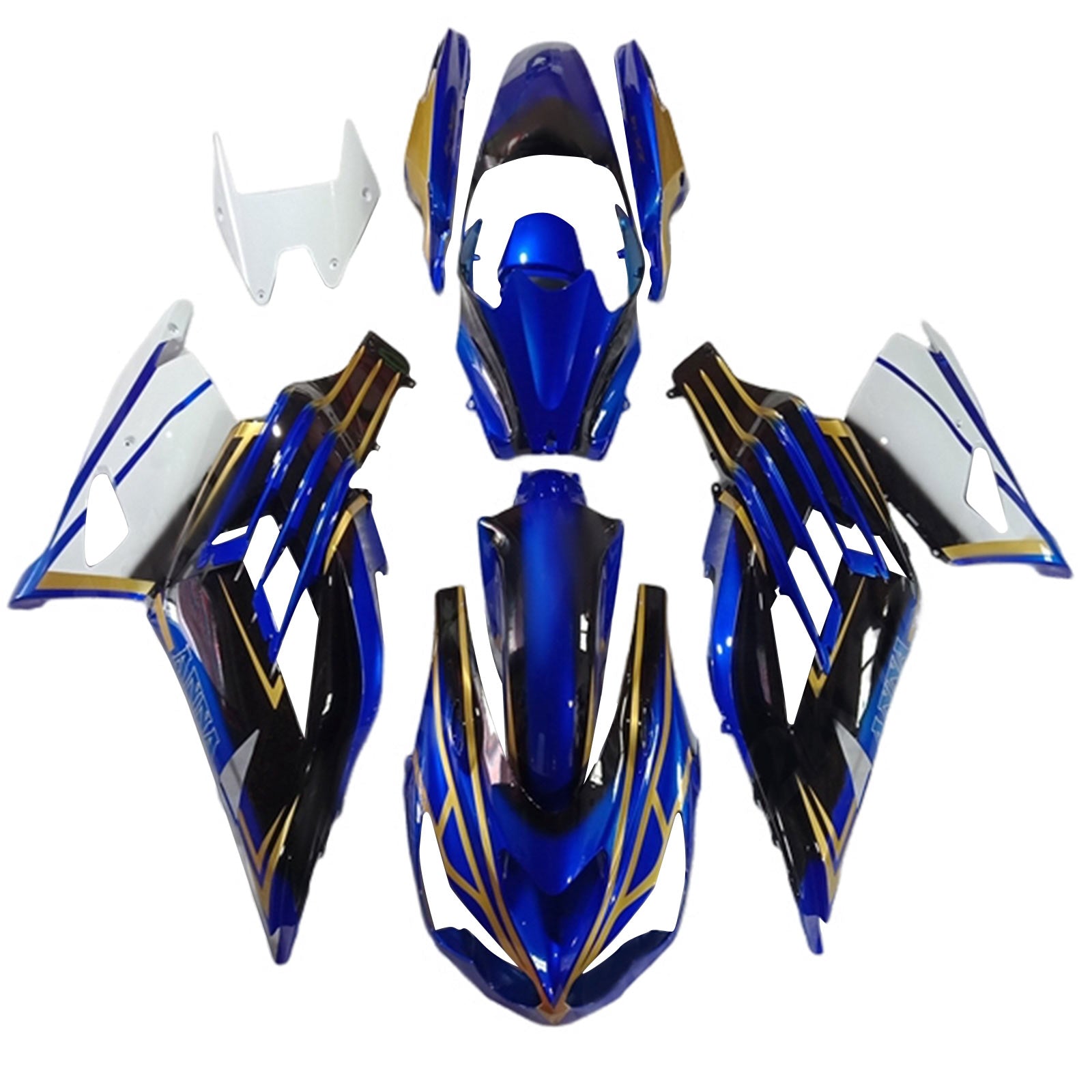 Amotopart 2012-2022 Kawasaki ZX14R ZZR1400 Black Blue White & Gold Fairing Kit