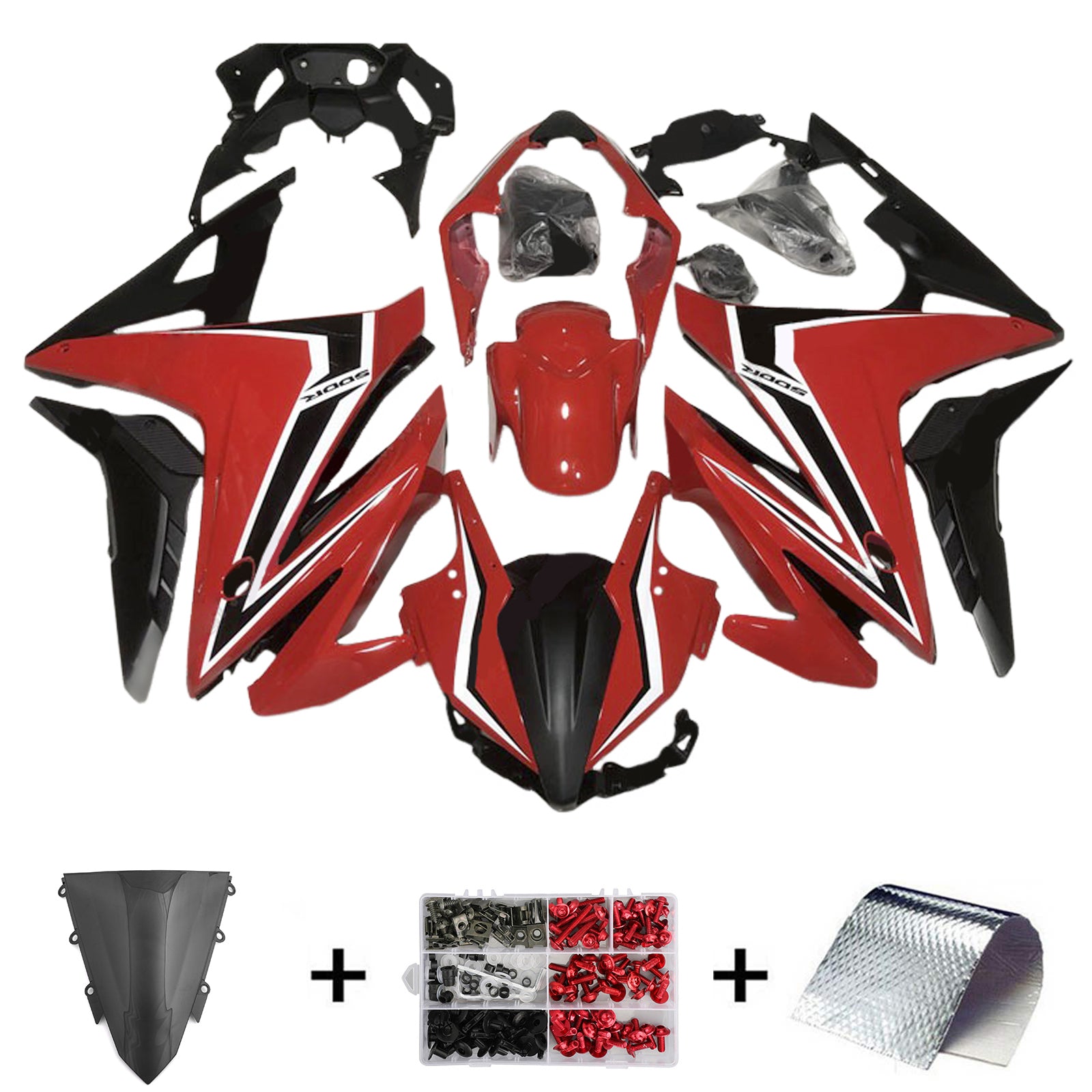 Amotopart 2016–2018 Honda CBR500R Rot-Schwarz-Verkleidungsset