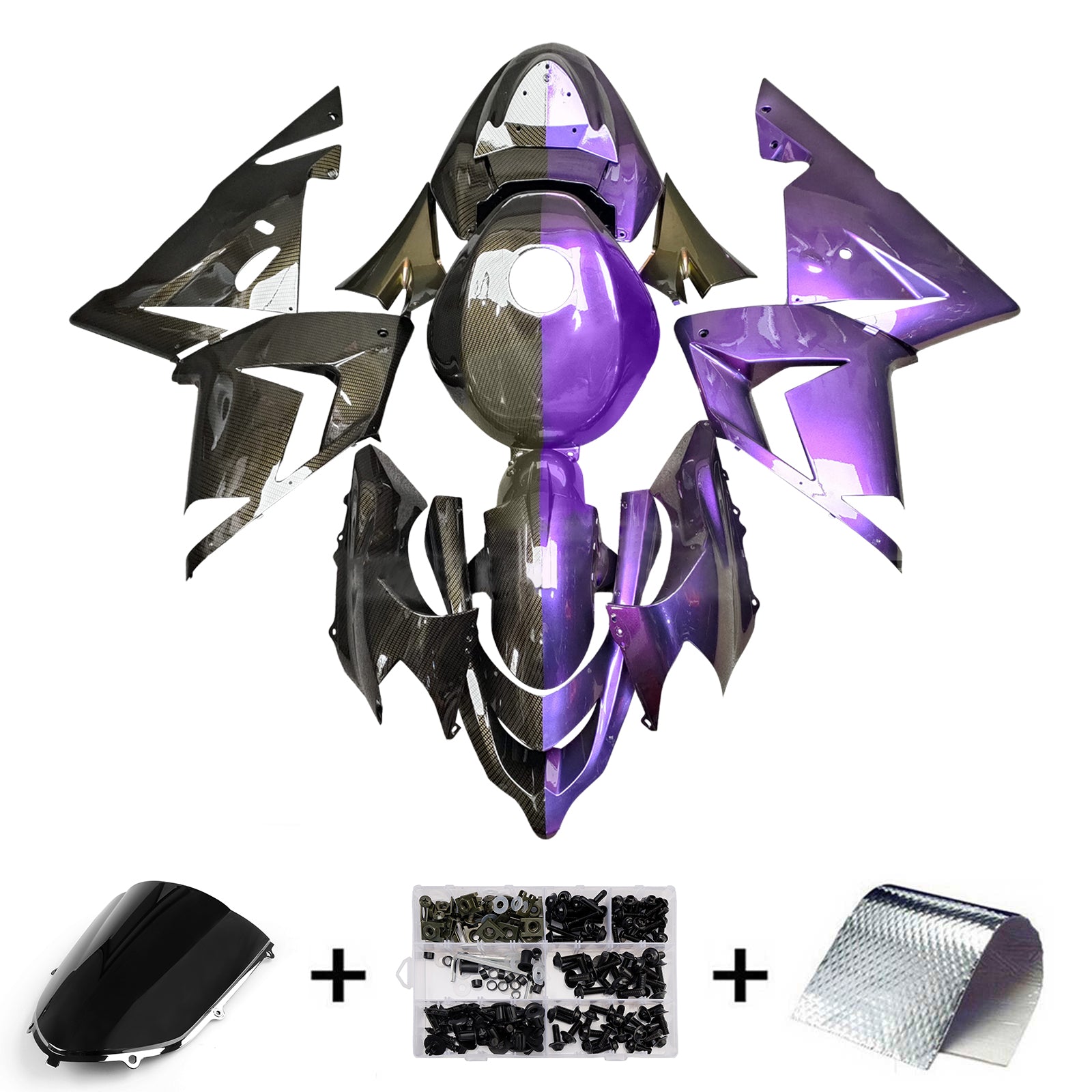 Amotopart 2004-2005 Kawasaki ZX10R Carbon Fiber Purple Fairing Kit