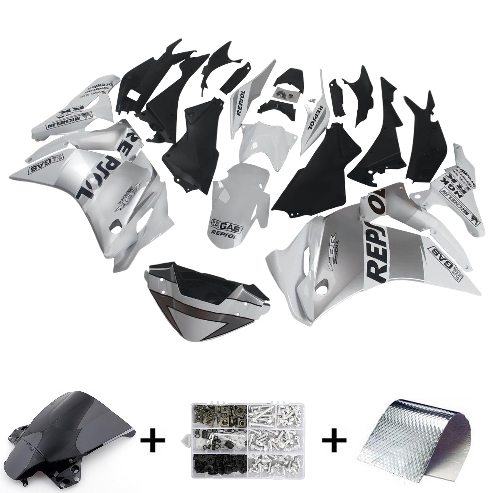 Amotopart 2011-2015 CBR250R Honda Kit de carenado gris y blanco