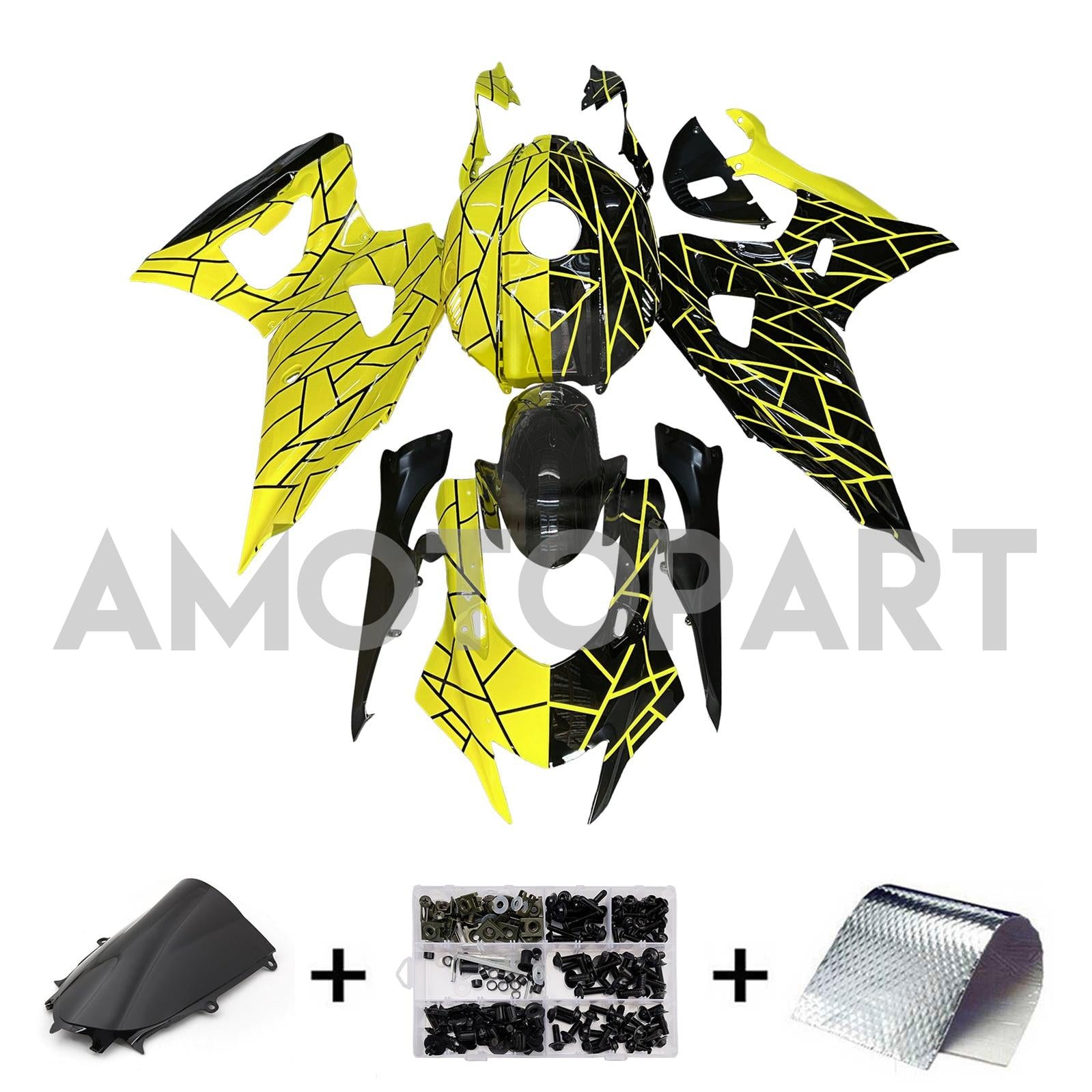 Amotopart 2021-2025 Yamaha YZF-R7 Yellow Black Fairing Kit