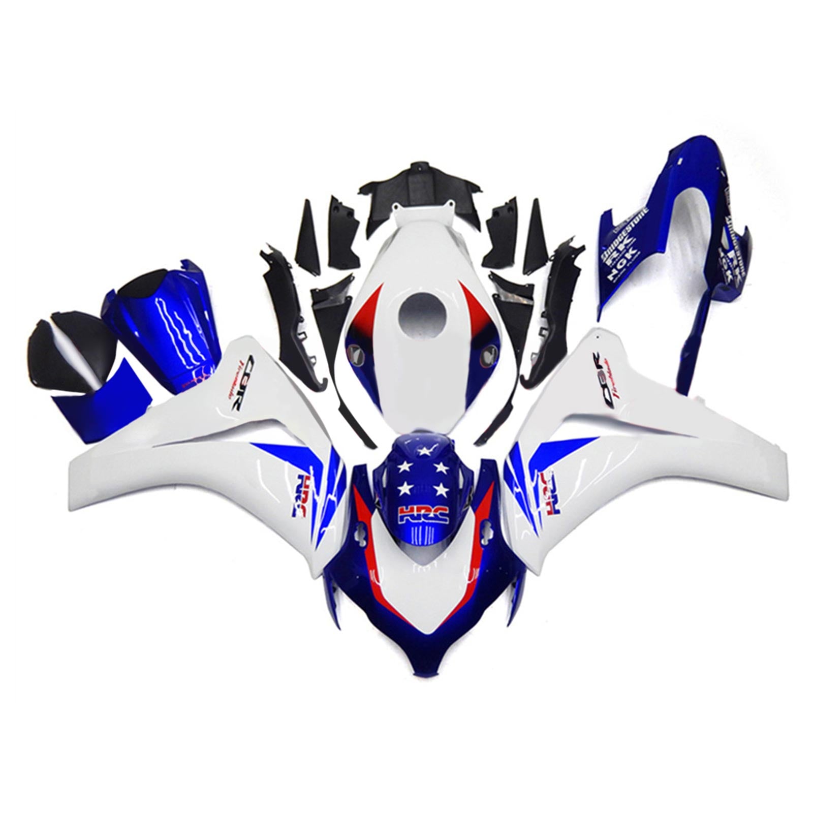 Amotopart 2008-2011 Honda CBR1000RR Kit de carénage bleu et blanc