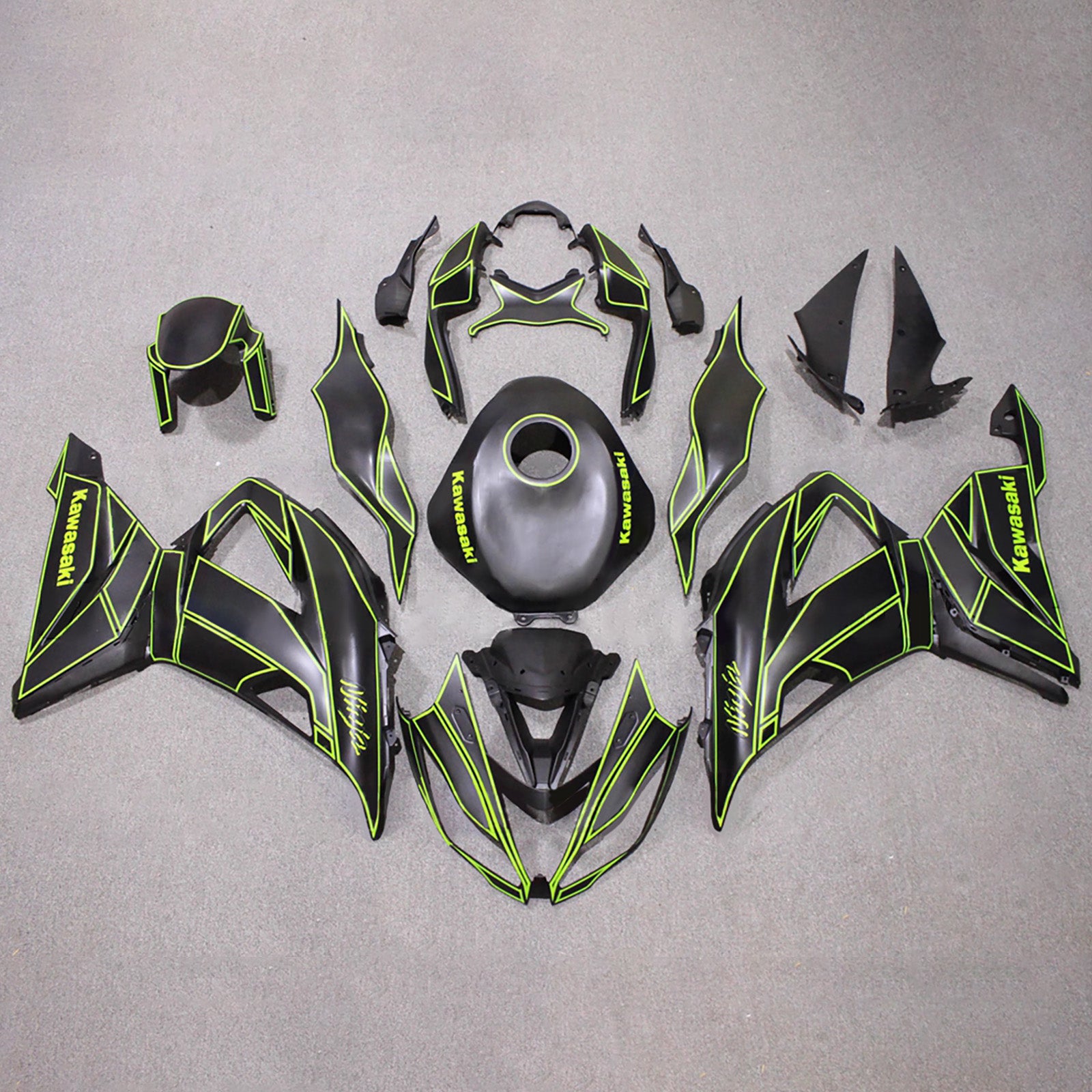 Amotopart 2013-2018 Kawasaki ZX6R 636 Black Green Fairing Kit