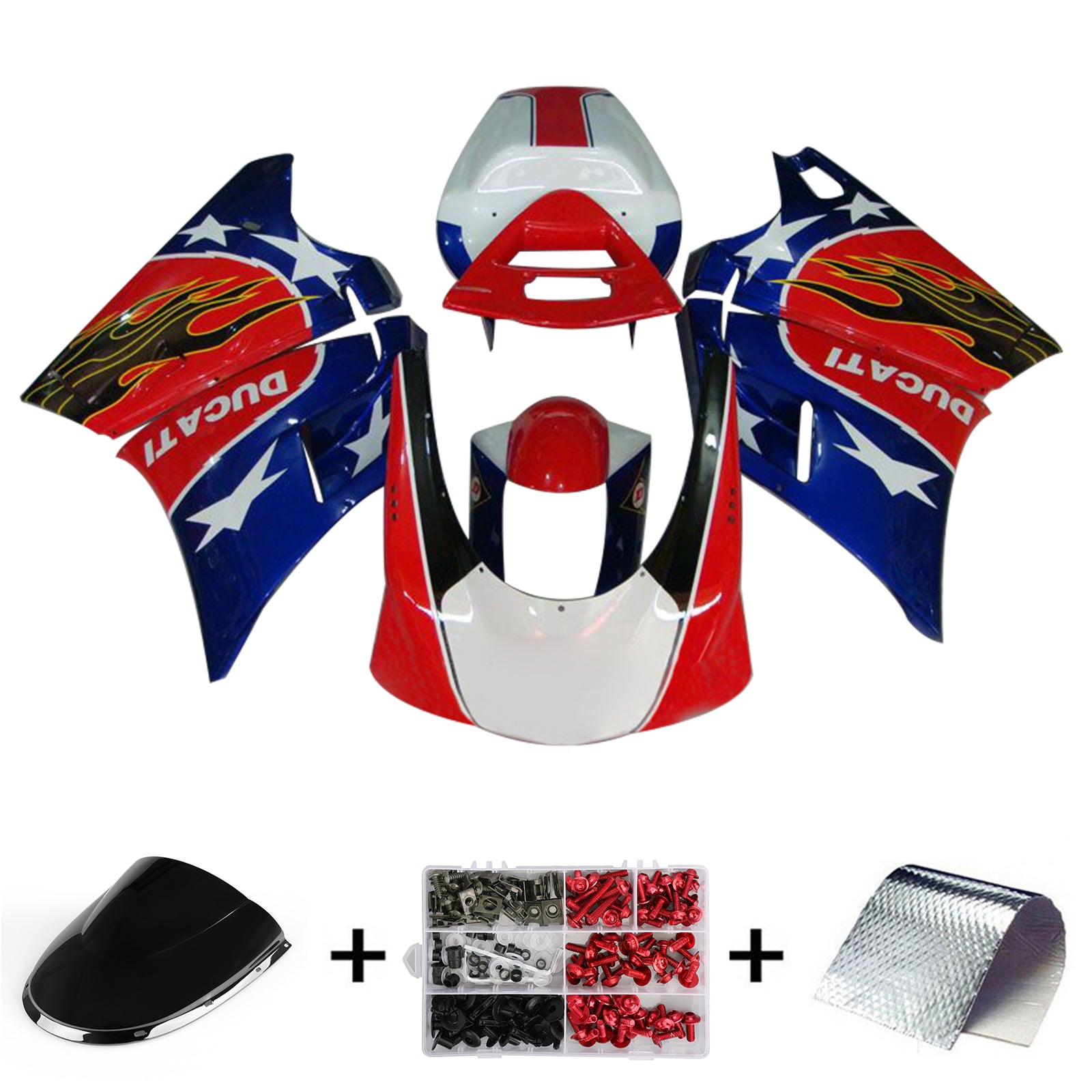 Amotopart Ducati 996 748 1996-2002 Kit de carénage rouge et bleu Style2