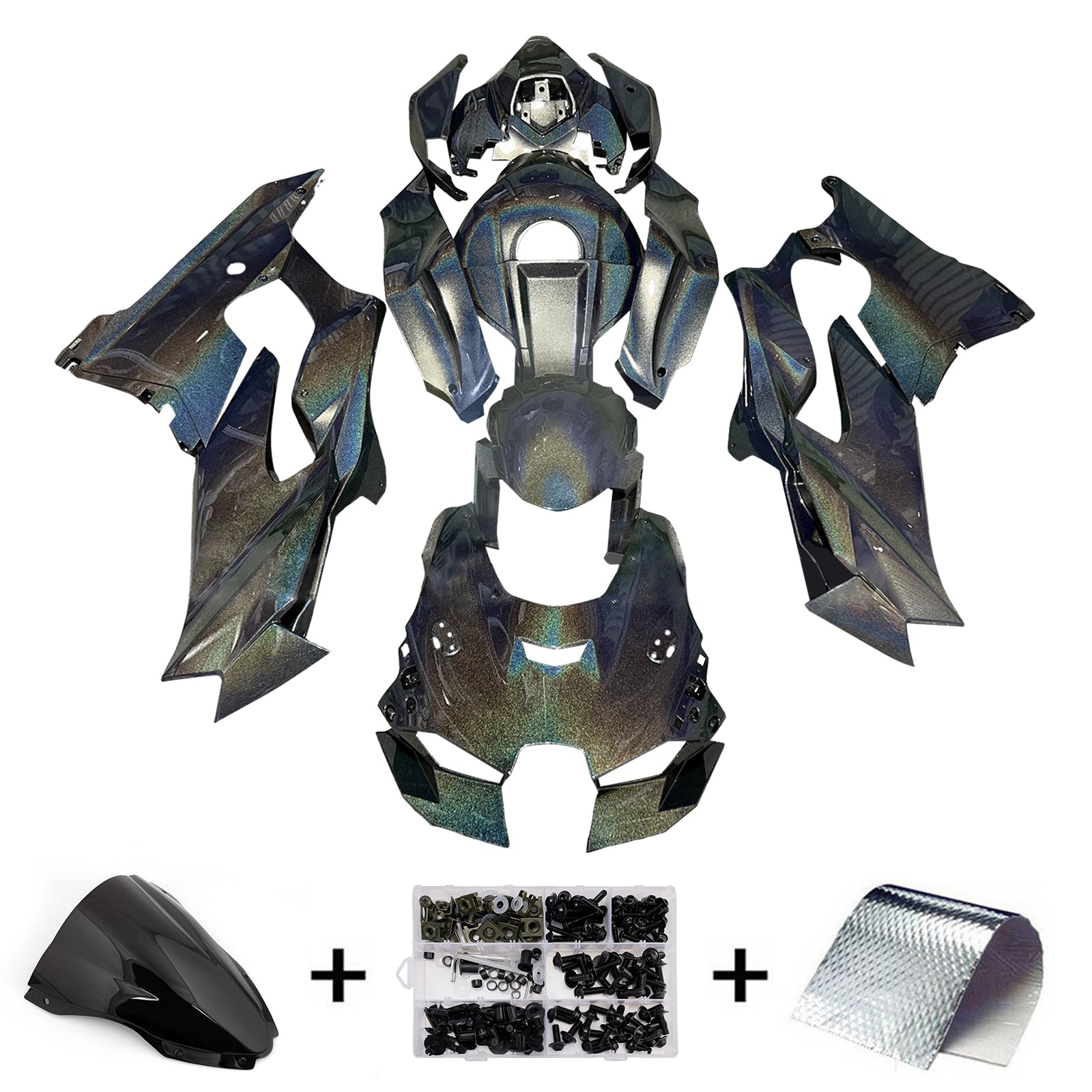 Amotopart 2021-2025 Kawasaki ZX14R ZZR1400 Rainbow Black Fairing Kit