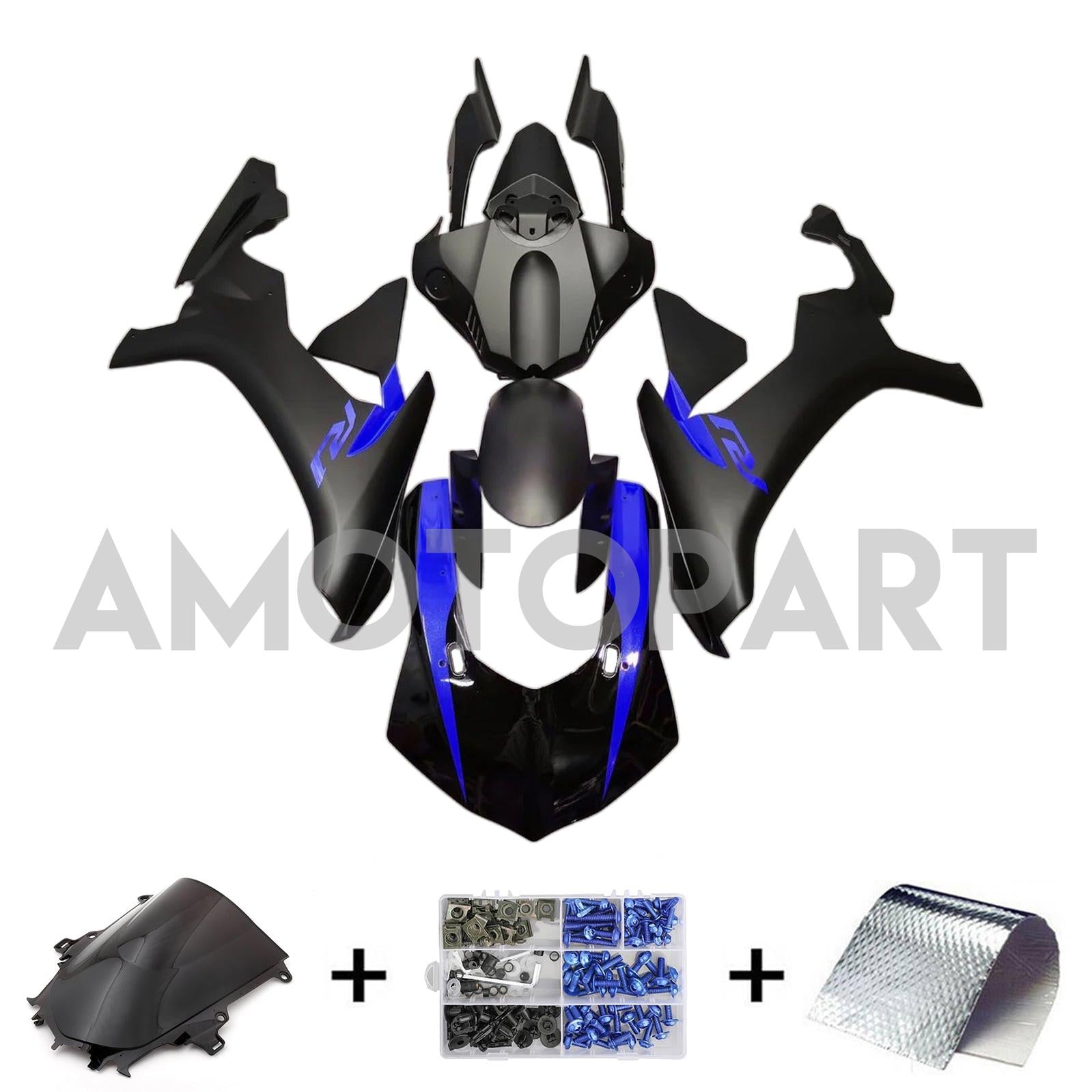 Amotopart 2020-2025 Yamaha YZF R1 Blue Matte Black Fairing Kit