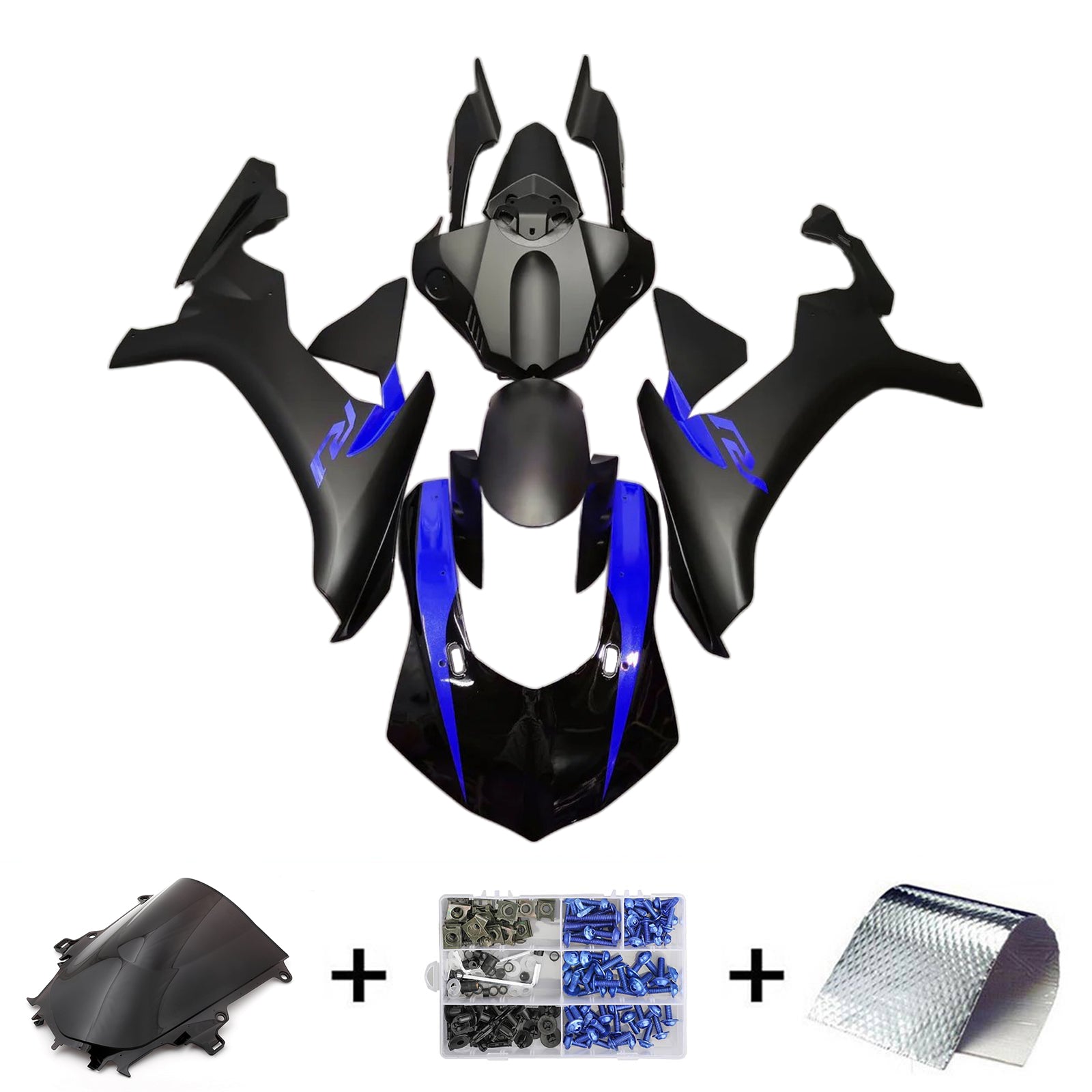 Amotopart 2020-2024 Yamaha YZF R1 Kit de carénage bleu noir mat