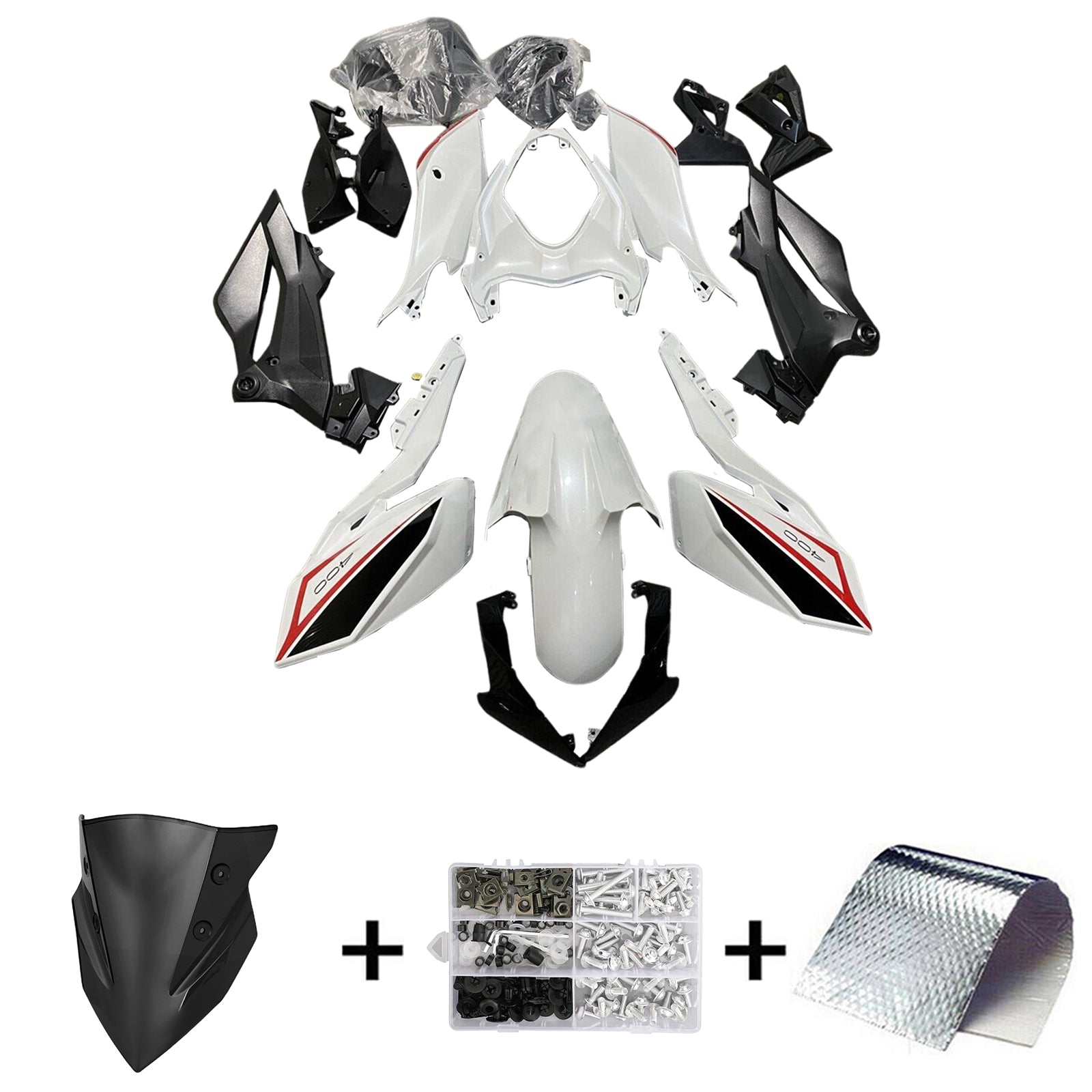 Amotopart 2018-2024 Kawasaki Z400  Black White Red Fairing Kit