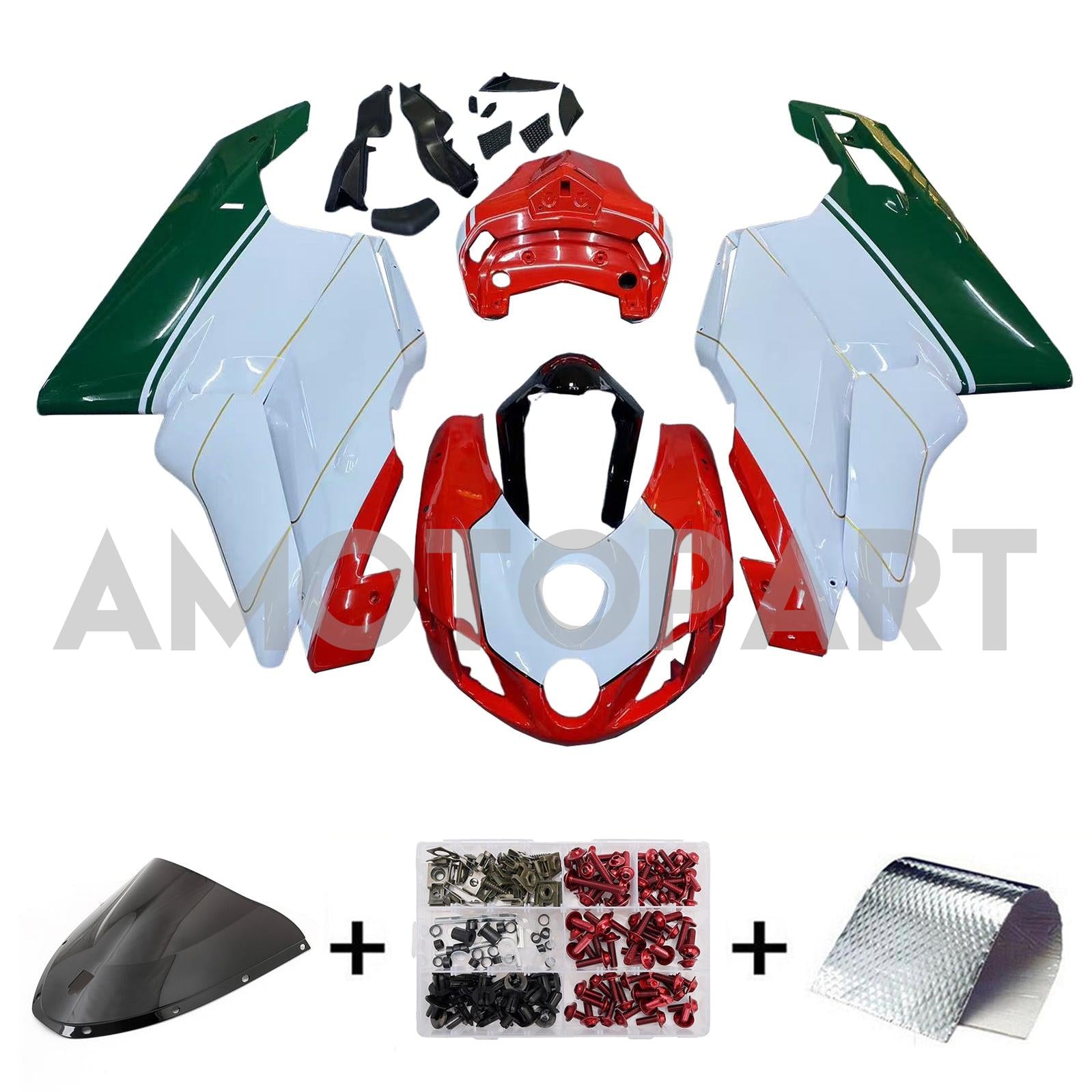 Amotopart 2003-2004 Ducati 999/749 Red White Green Fairing Kit
