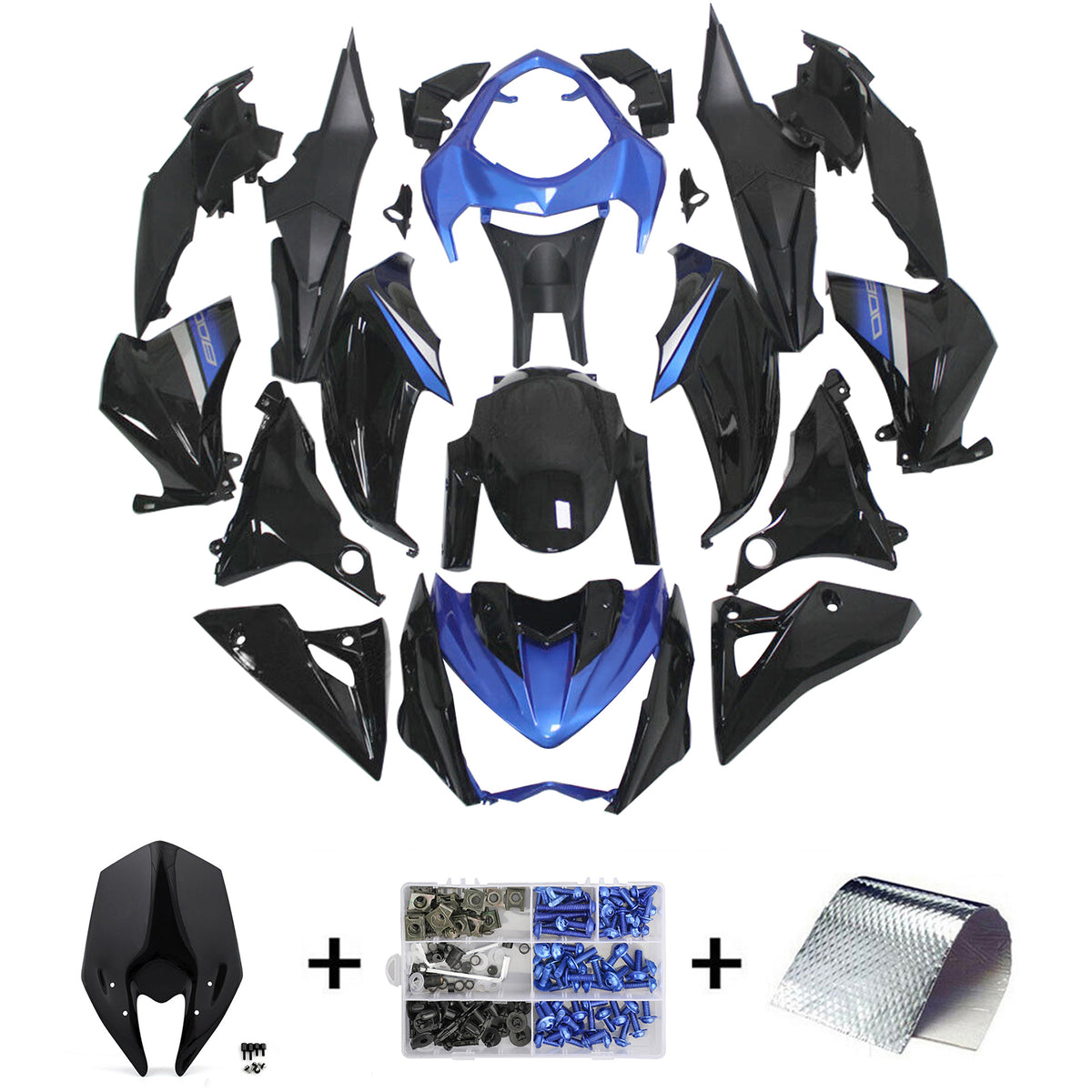 Amotopart Verkleidungssatz für Kawasaki Z800, 2013–2018, Schwarz/Blau