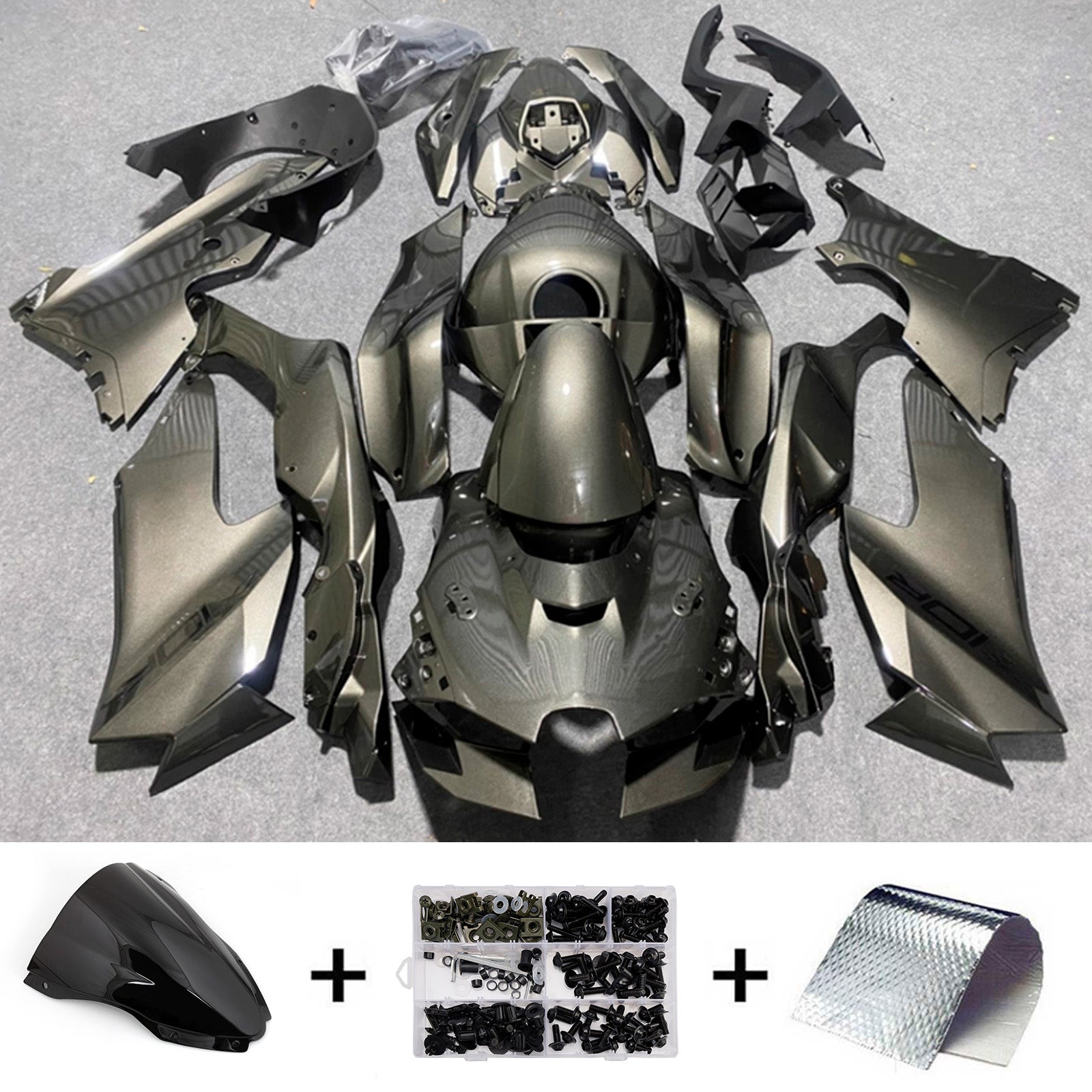 Amotopart 2021-2025 Kawasaki ZX-10R/ZX-10RR Dark Grey Fairing Kit