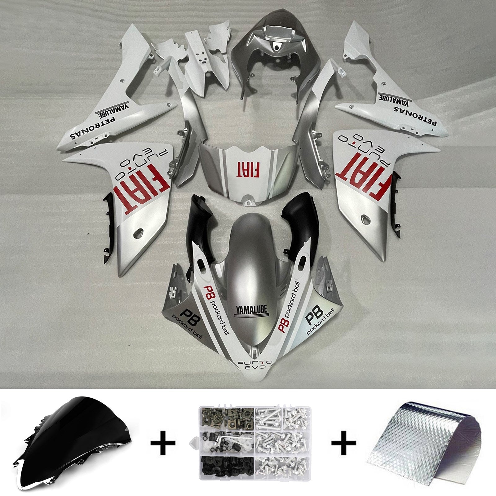 Amotopart 2007-2008 Yamaha YZF 1000 R1 Kit de carenado blanco y plateado