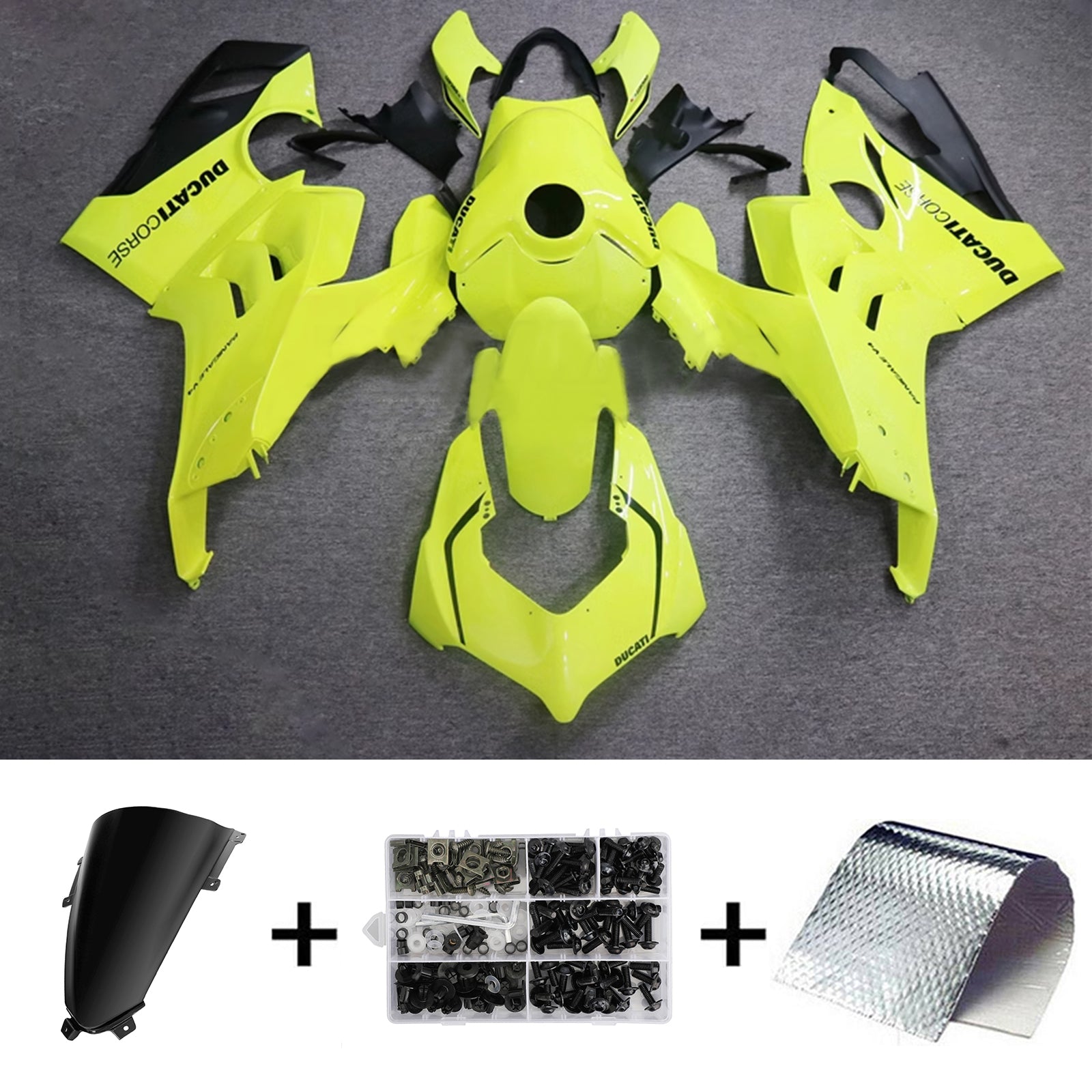 Amotopart Ducati Panigale 20-21 V4 V4S & 21-22 V4SP & 19-22 V4R Black Light Yellow Fairing Kit