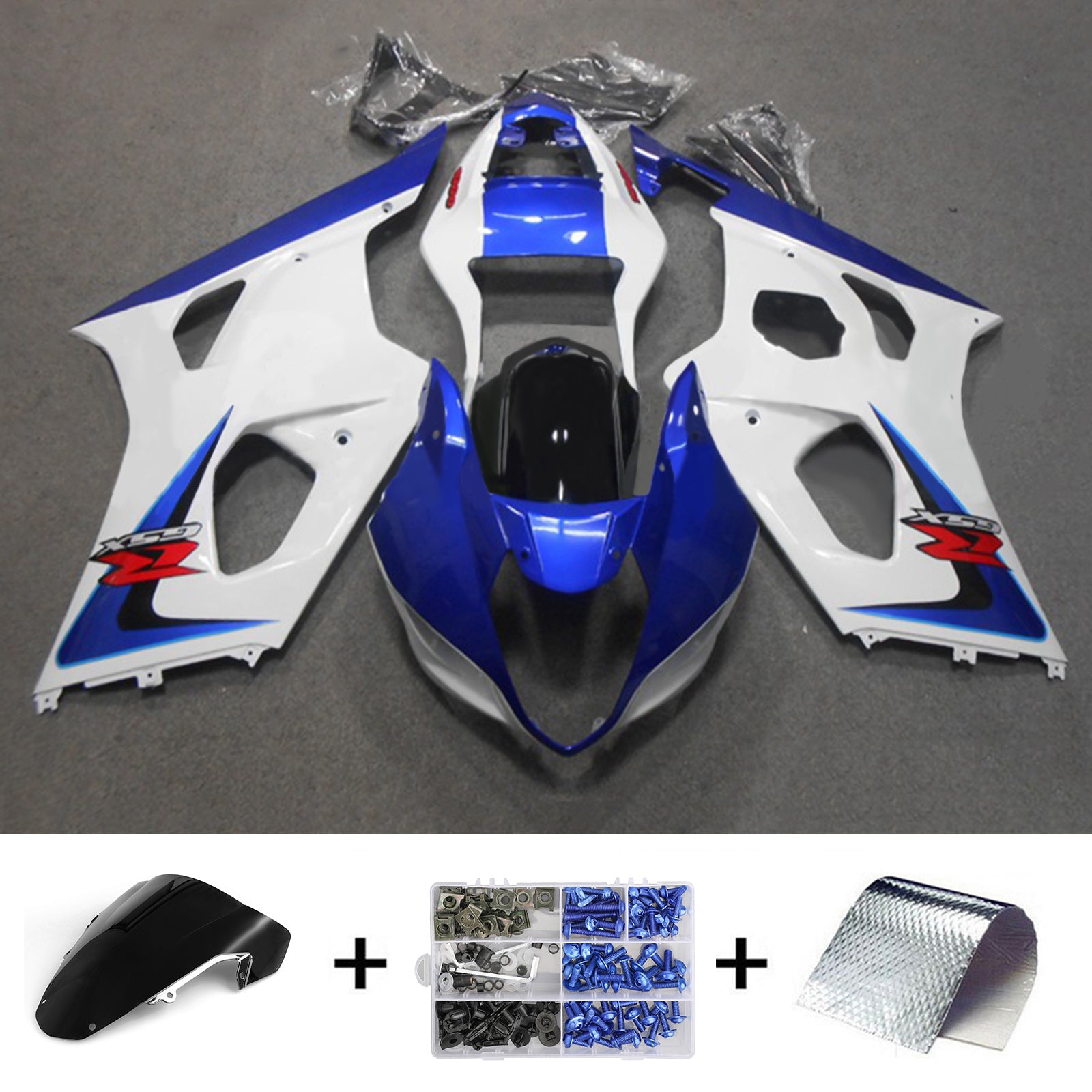 Amotopart 2003-2004 K3 Suzuki GSXR1000 Kit de carenado blanco y azul