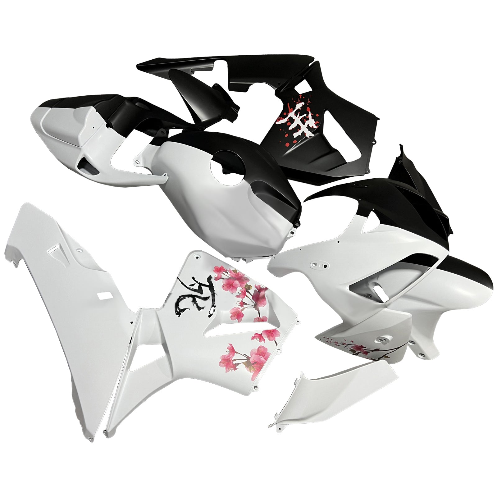 Amotopart 2005-2006 Honda CBR600RR Black White Cherry Blossom Fairing Kit