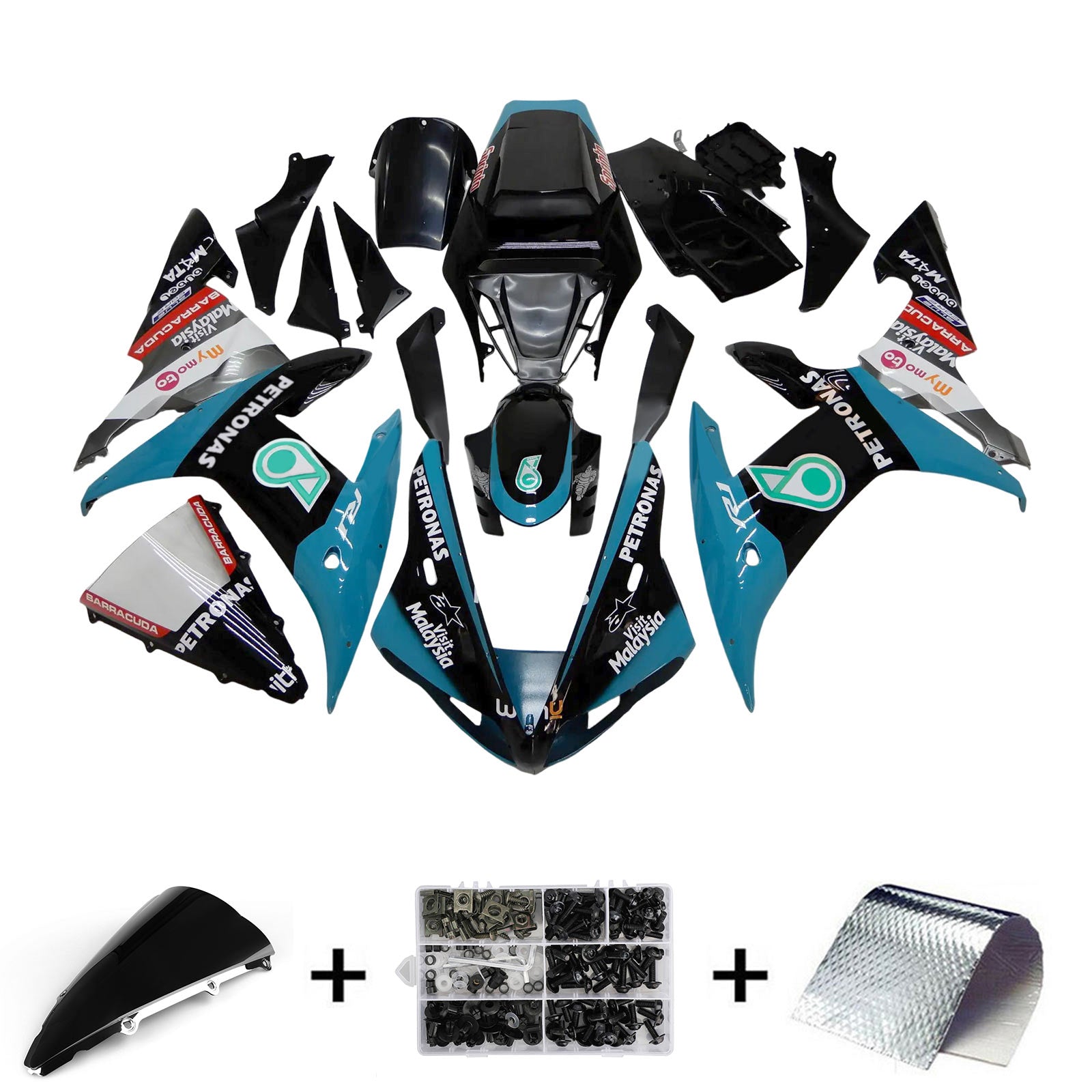 Amotopart 2002-2003 Yamaha YZF R1 Black Light Blue White Fairing Kit