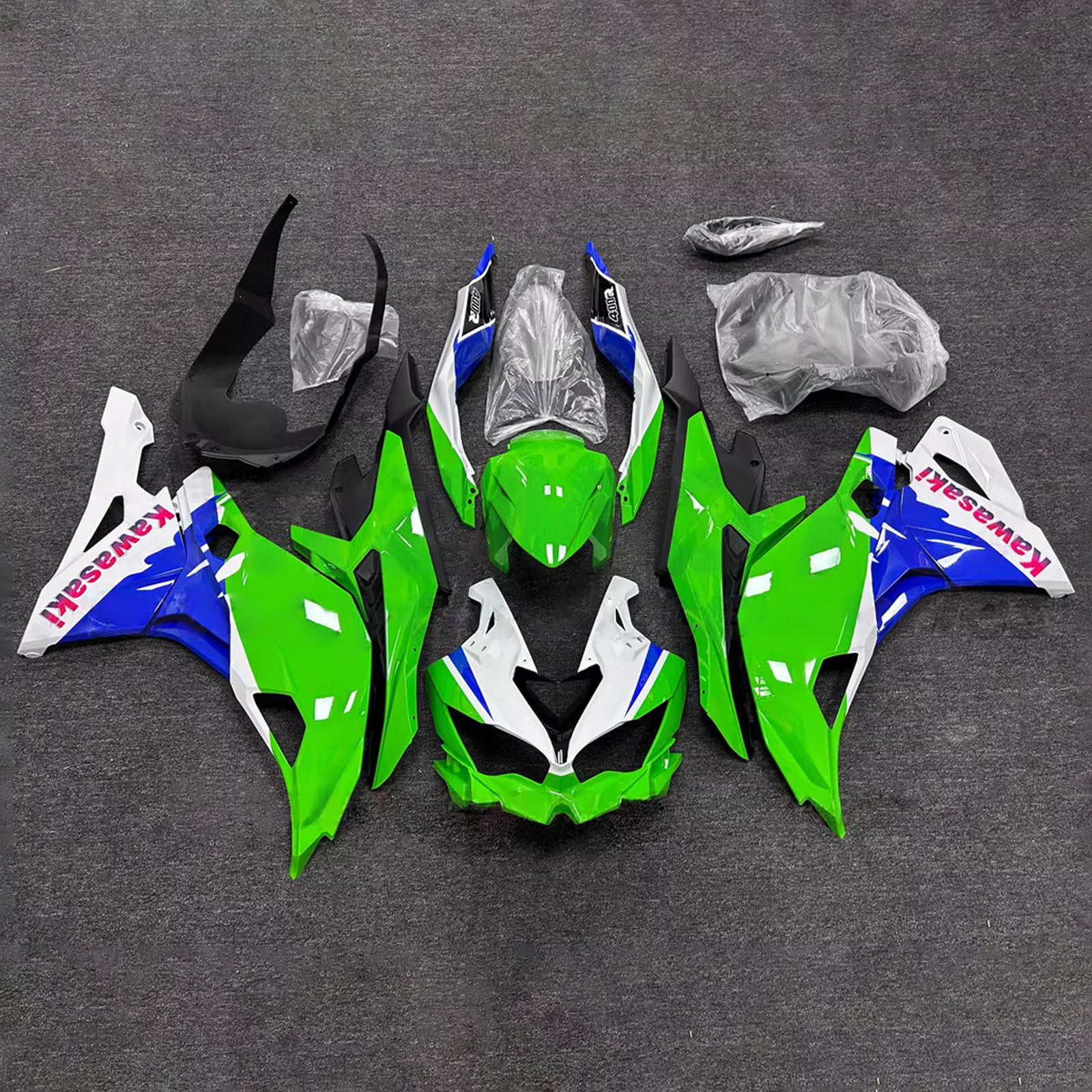 Amotopart 2019-2022 Kawasaki Ninja ZX-25R 2023-2025 Kawasaki Ninja ZX-4R/ZX-4RR Green Blue White Fairing Kit