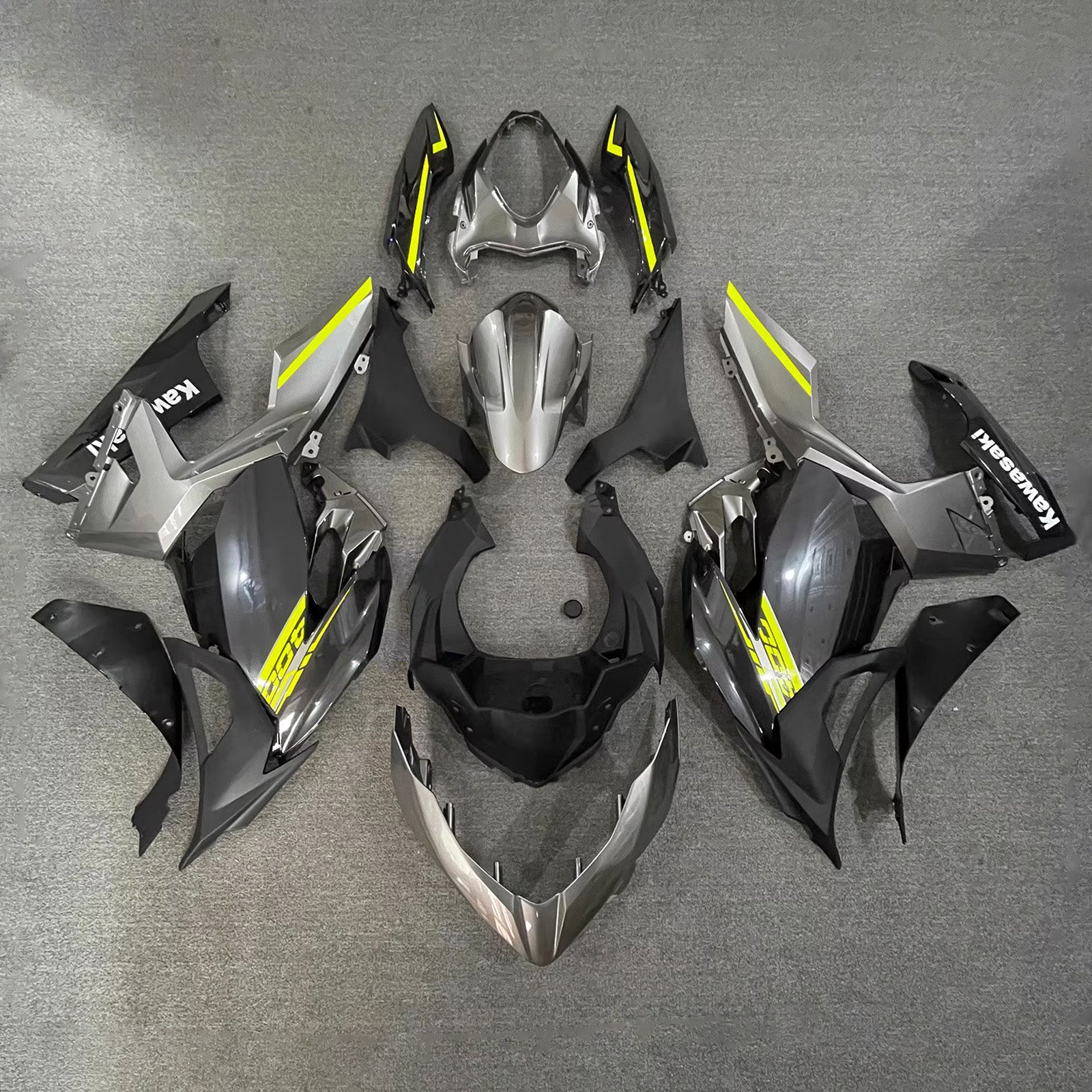 Amotopart 2018-2024 Kawasaki EX400/Ninja400 Grey Yellow Black Fairing Kit