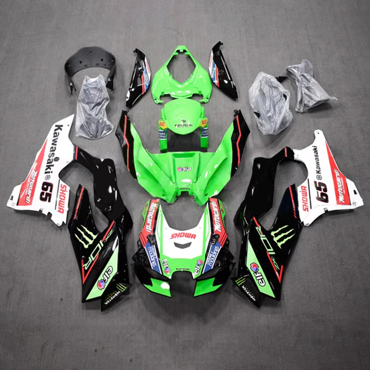 Amotopart 2021-2024 ZX-10R ZX-10RR Kawasaki グリーン&ホワイト フェアリングキット