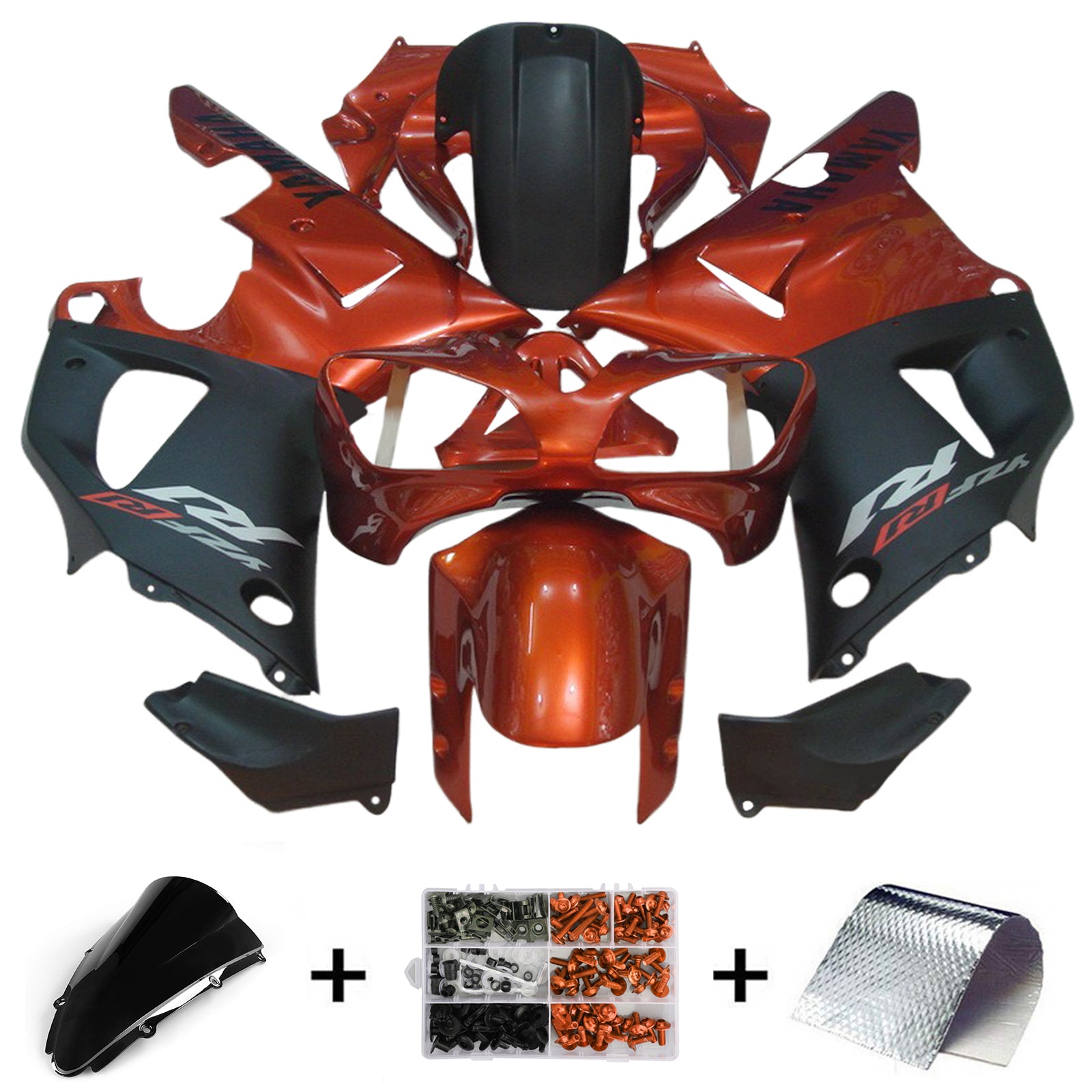 Amotopart 2000–2001 Yamaha YZF 1000 R1 Schwarz Orange Verkleidungsset