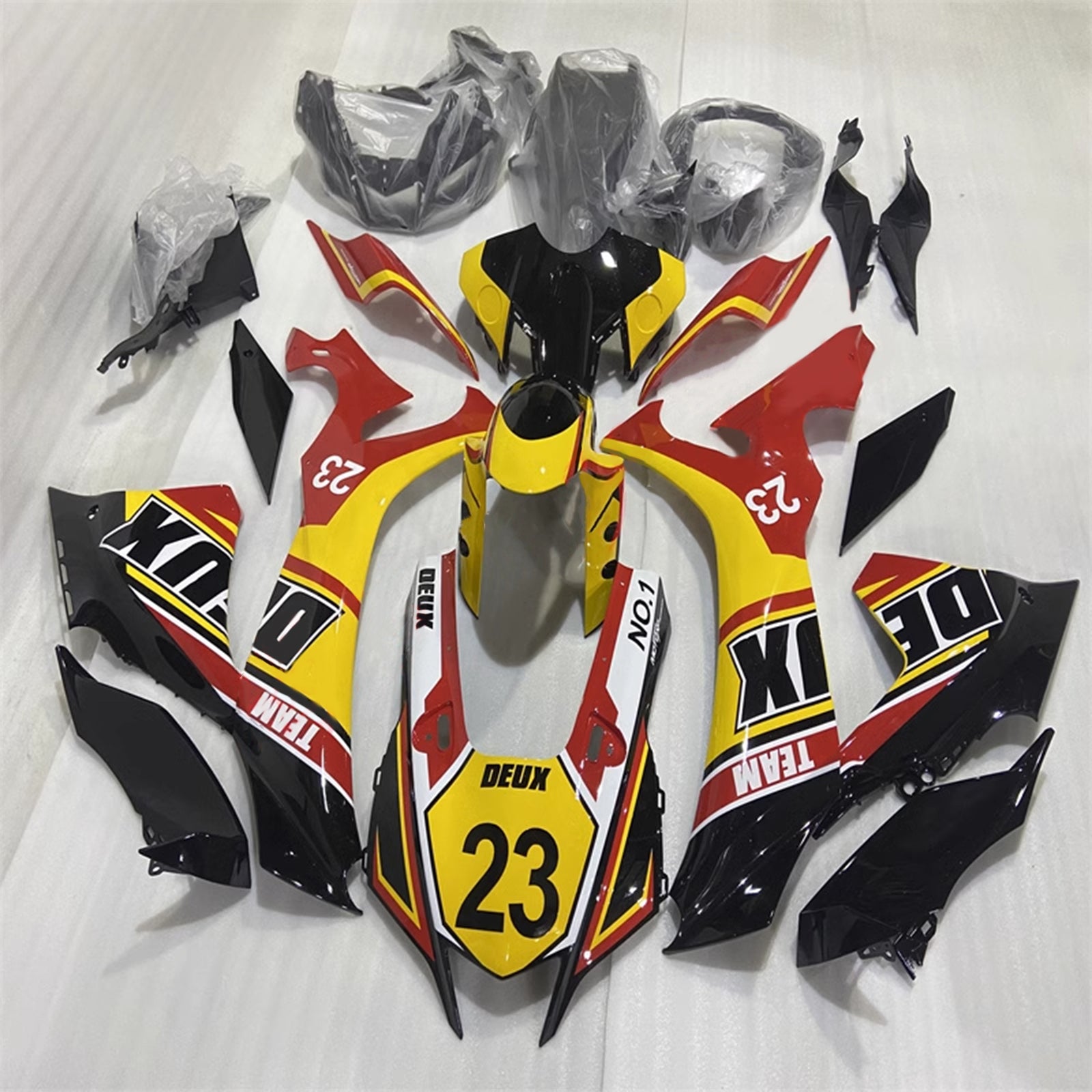 Amotopart 2020-2024 Yamaha YZF R1 rojo y amarillo con kit de carenado de logotipos