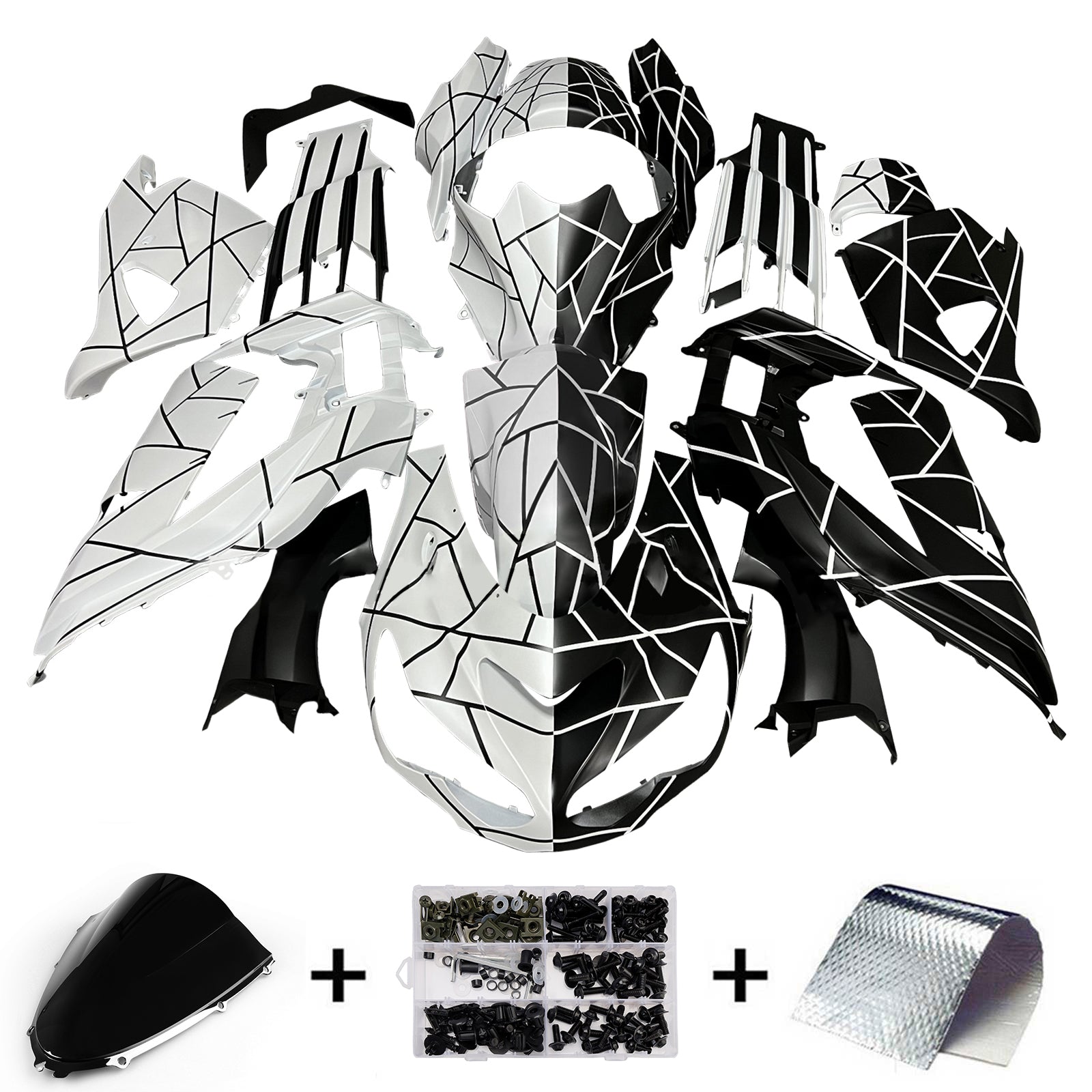 Amotopart 2012-2025 Kawasaki ZX14R ZZR1400 White Black Fairing Kit