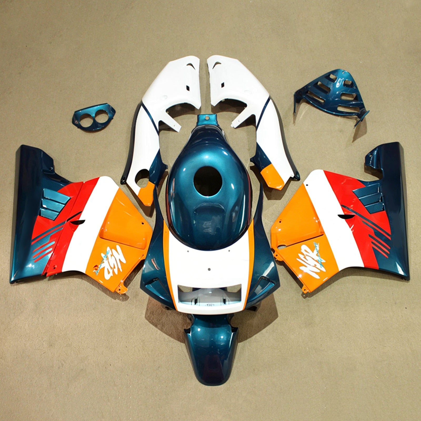 Amotopart 1994-1996 Honda NSR250 PGM-4 Blue-Green/Orange/White Fairing Kit