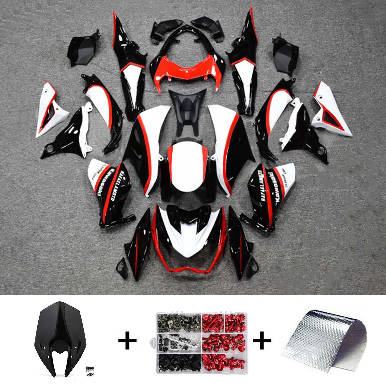 Kit carena Amotopart 2013-2018 Kawasaki Z800 con strisce nere e rosse