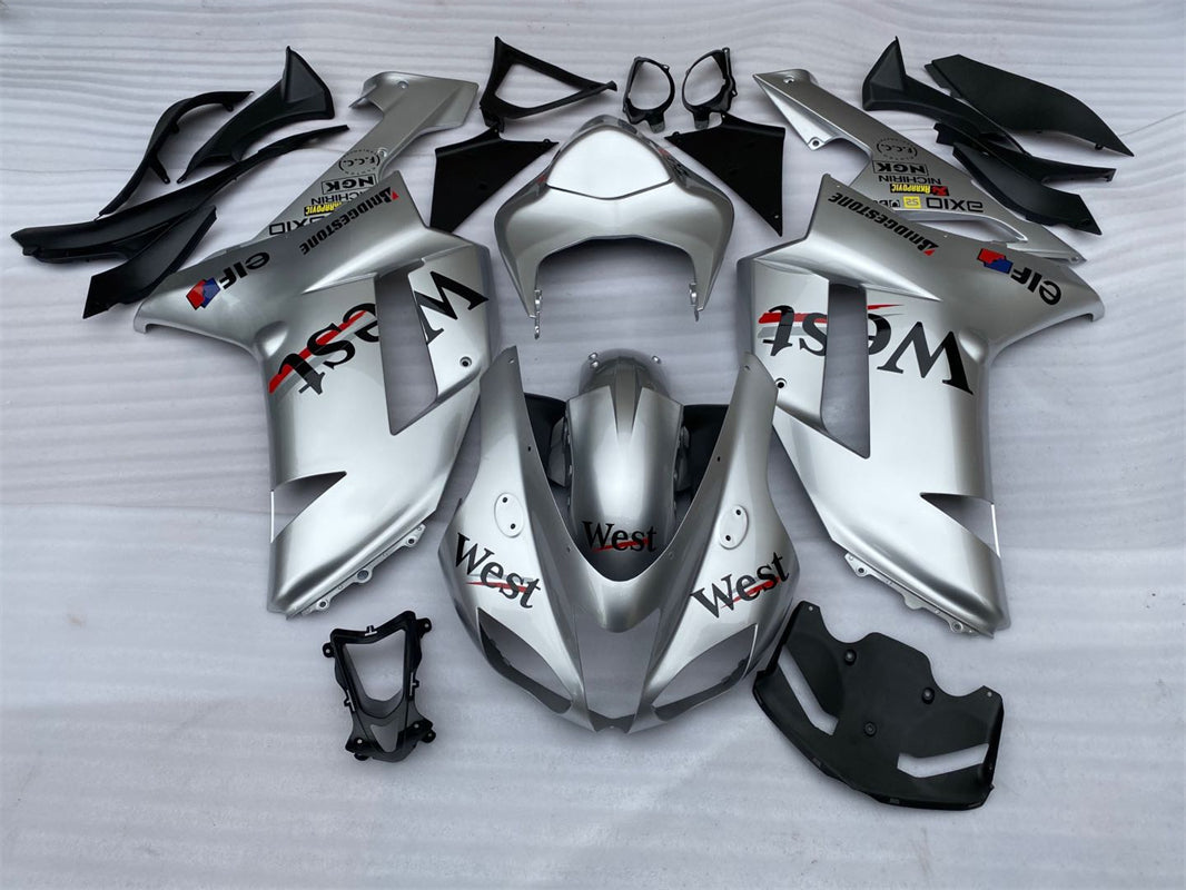 Amotopart Kawasaki ZX6R 636 2007-2008 Kit de carénage argent et gris