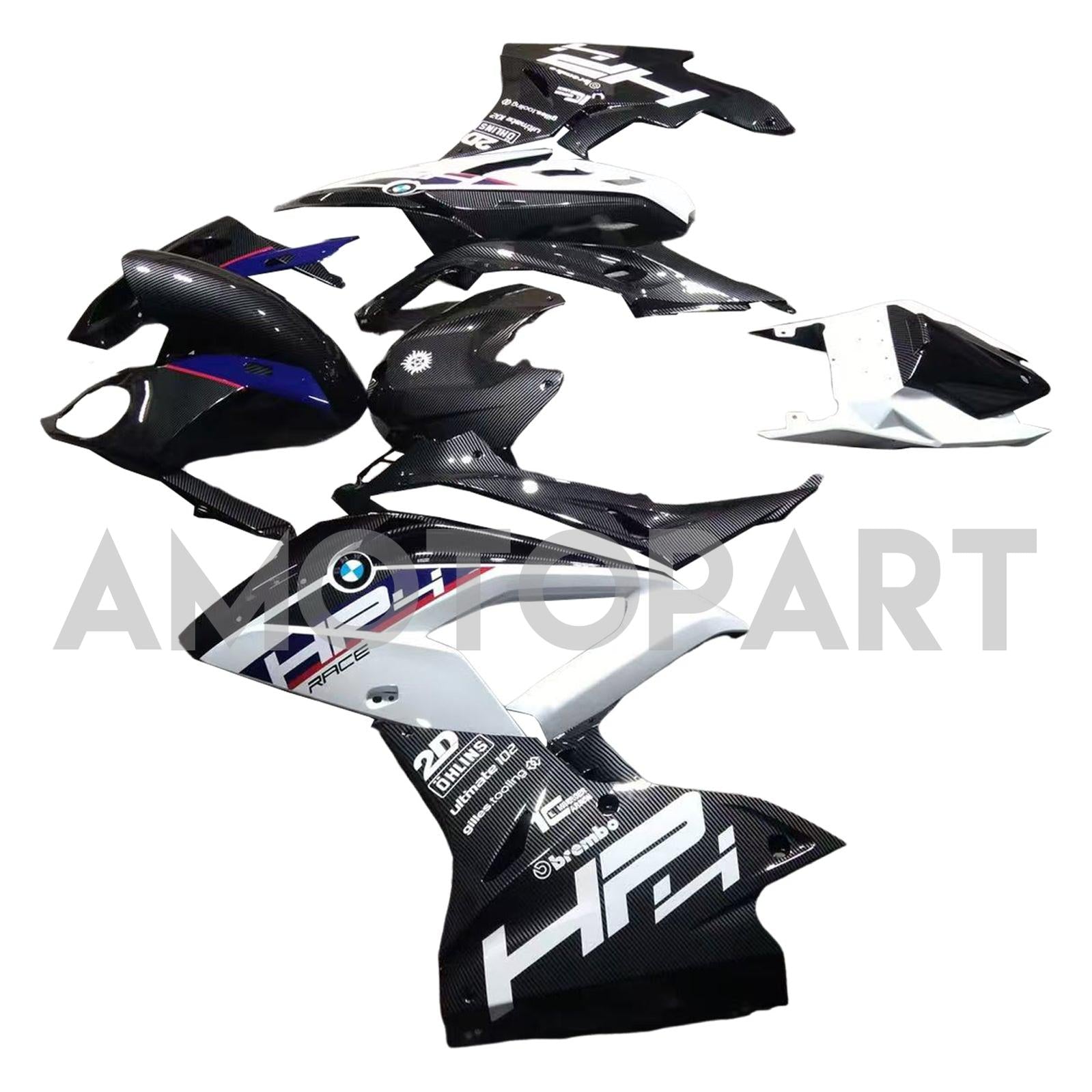 Amotopart 2017-2018 BMW S1000RR Carbon Fiber Pattern White Blue Fairing Kit