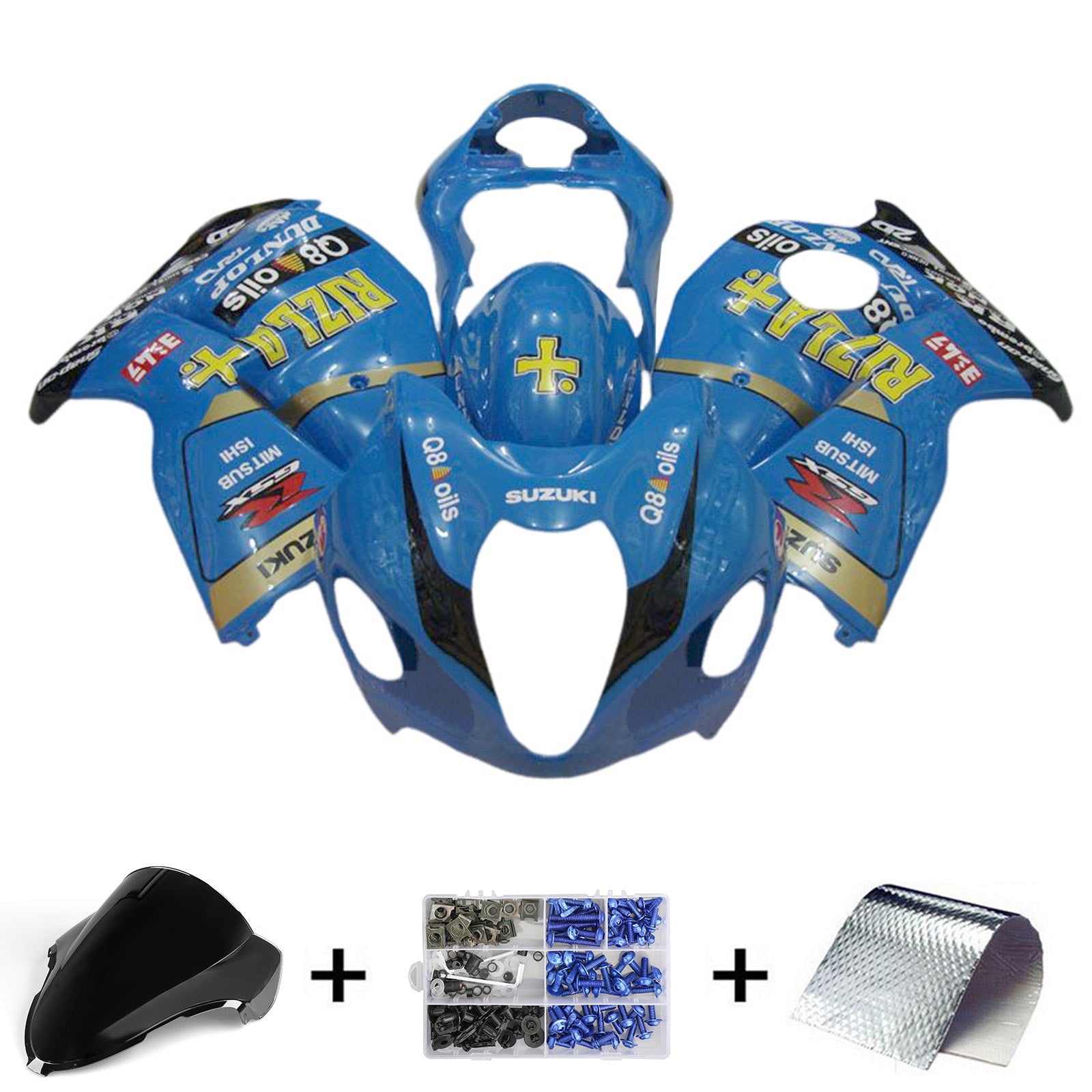 Amotopart 1999–2007 GSX1300R Hayabusa Suzuki Blau mit gelben Akzenten Verkleidungsset