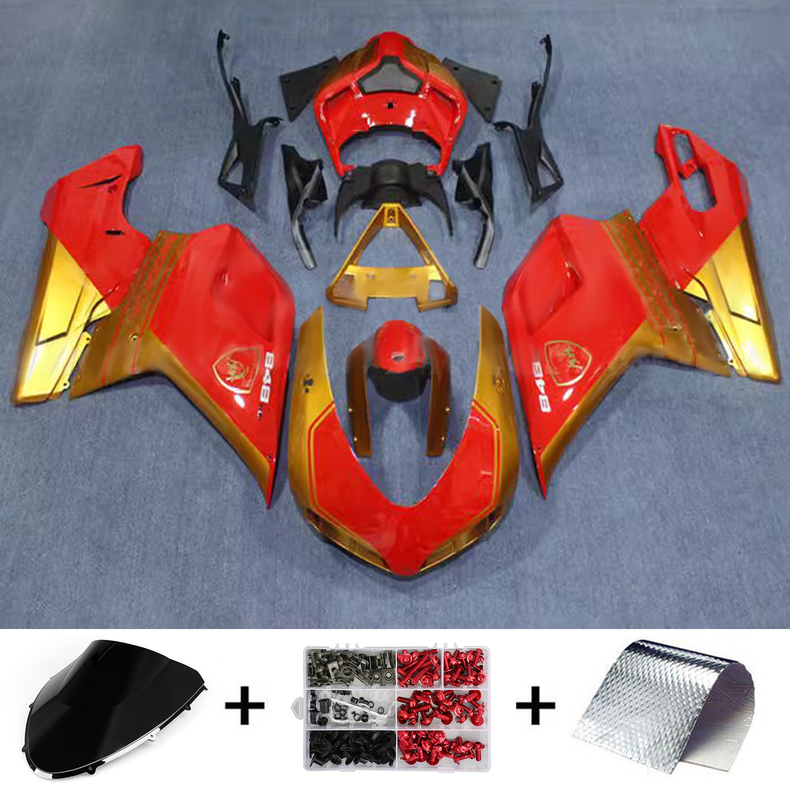 Amotopart 2007-2011 Ducati 1098/1198/848 Gold Red Fairing Kit