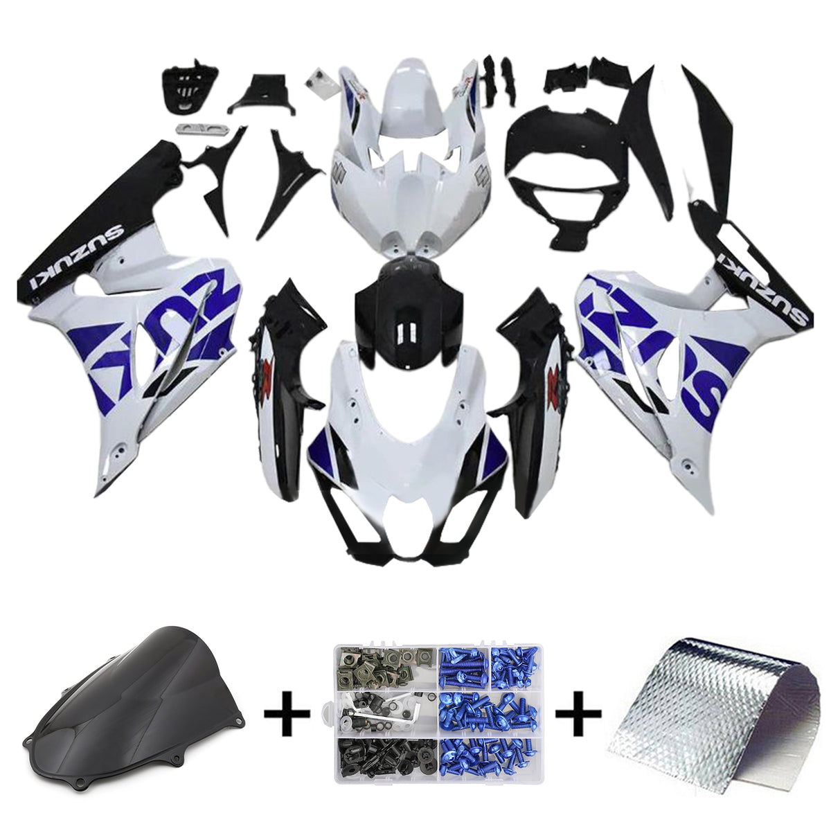 Amotopart 2017-2024 K17 GSXR1000 Suzuki Kit de carénage blanc et bleu