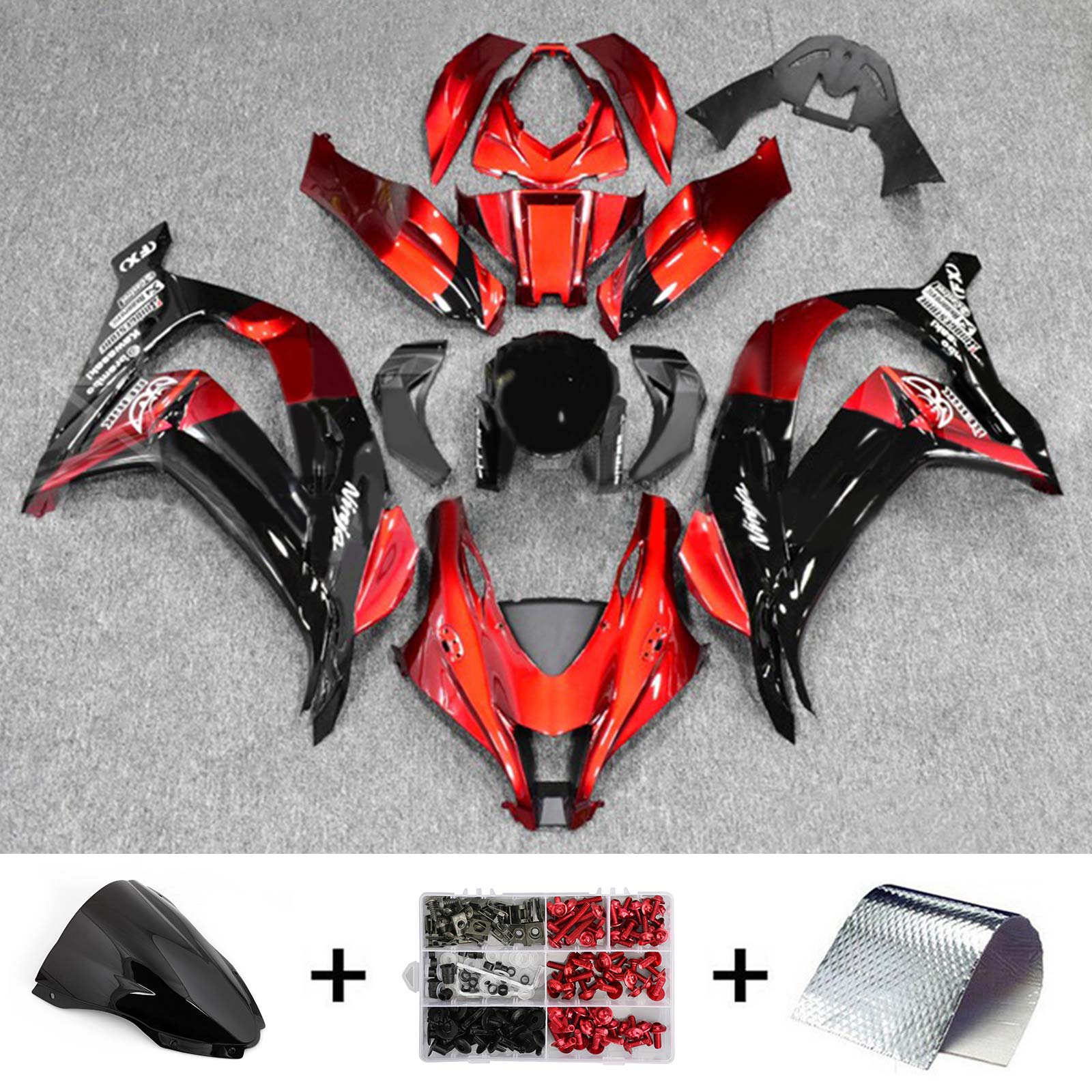 Amotopart 2016-2020 ZX10R Kawasaki Kit de carenado rojo y negro Style2