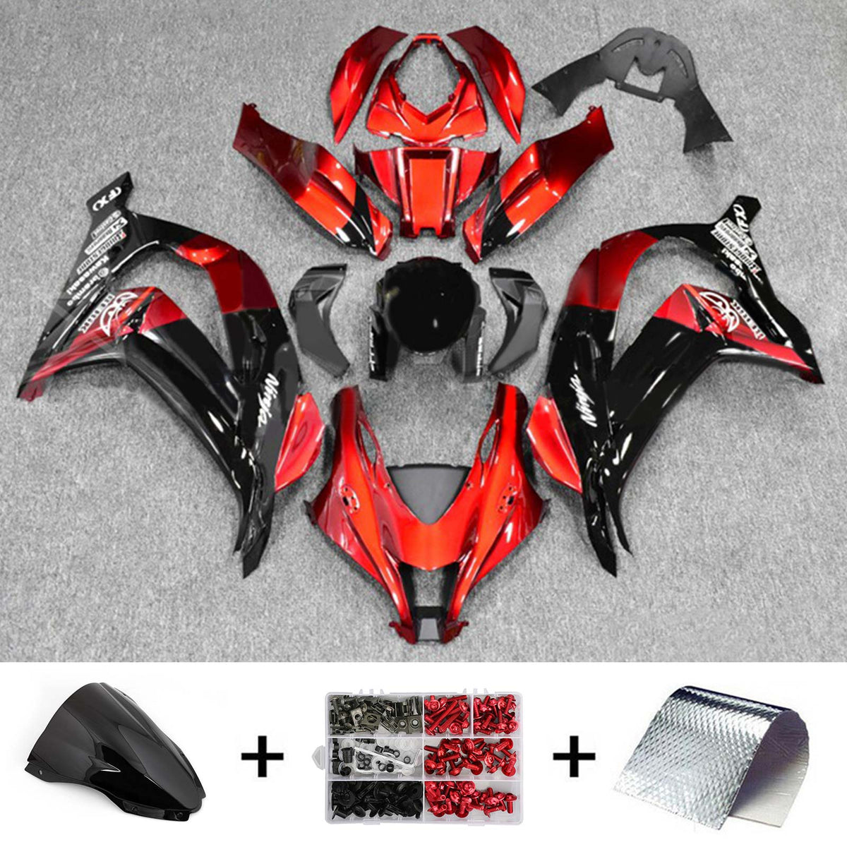 Amotopart 2016-2020 ZX10R Kawasaki Rouge et Noir Style2 Kit de carénage