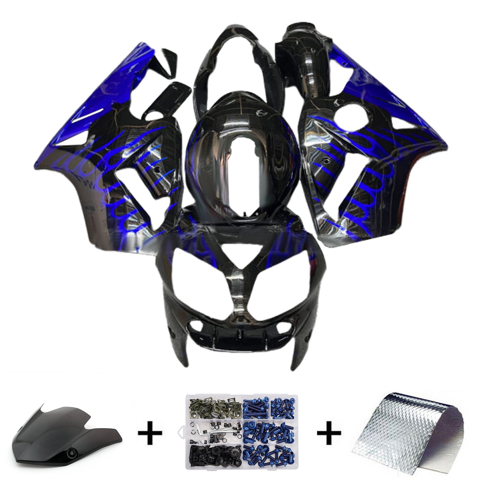Amotopart 2002-2005 Kawasaki ZX12R Black Blue Fairing Kit