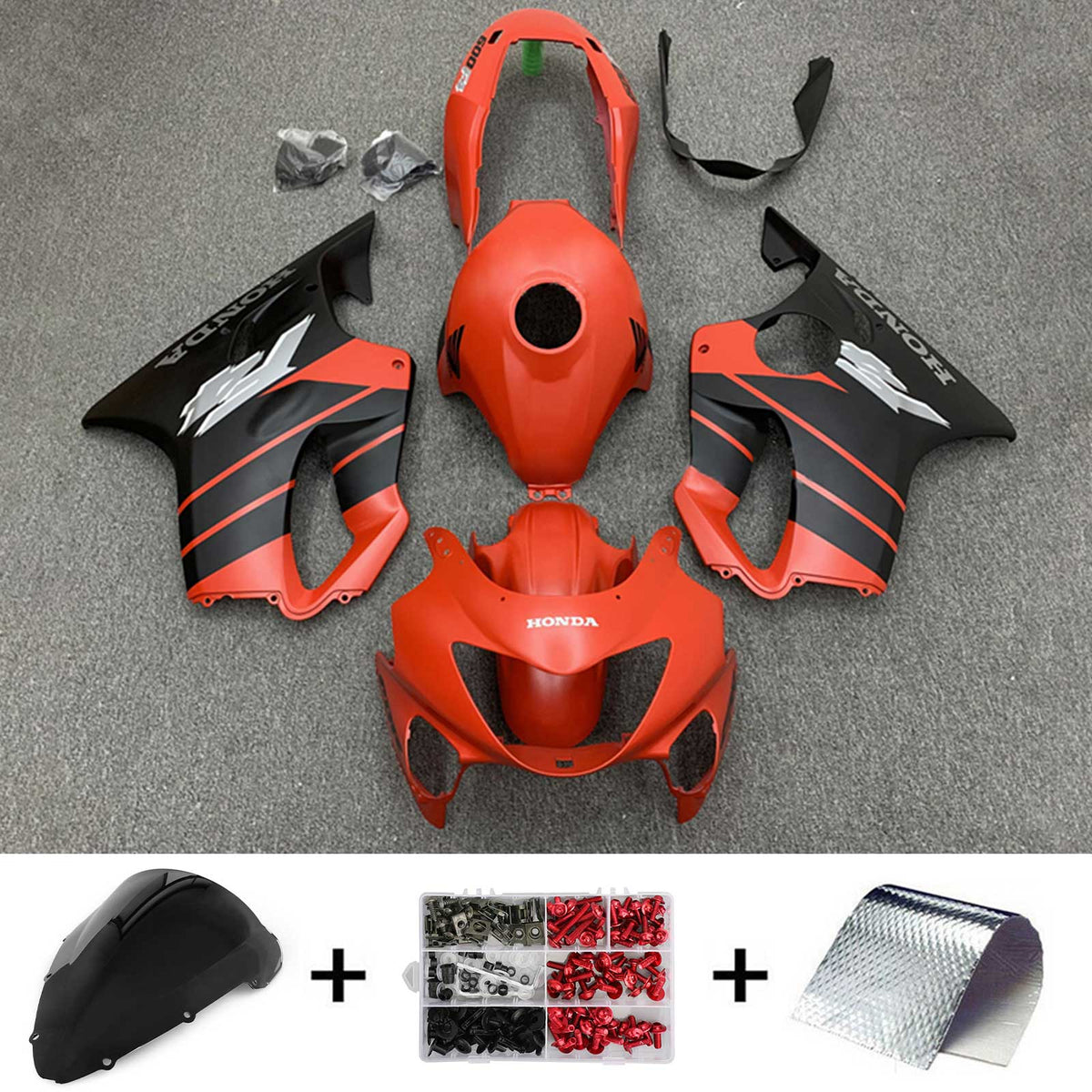 Amotopart 2004-2007 CBR600 F4i Honda Kit de carenado negro mate y rojo