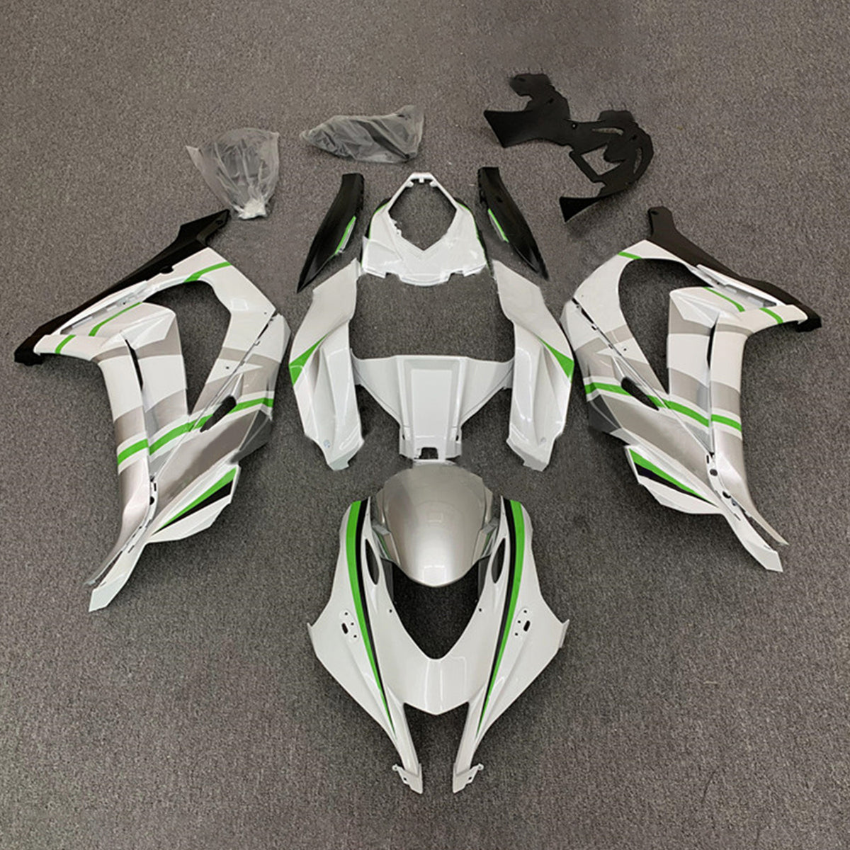 Kit carena Amotopart 2016-2020 Kawasaki ZX10R argento e verde