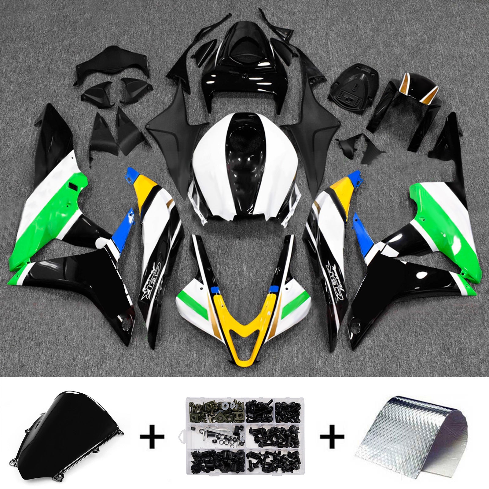 Amotopart 2007-2008 Honda CBR600RR wit zwart groen geel kuipset