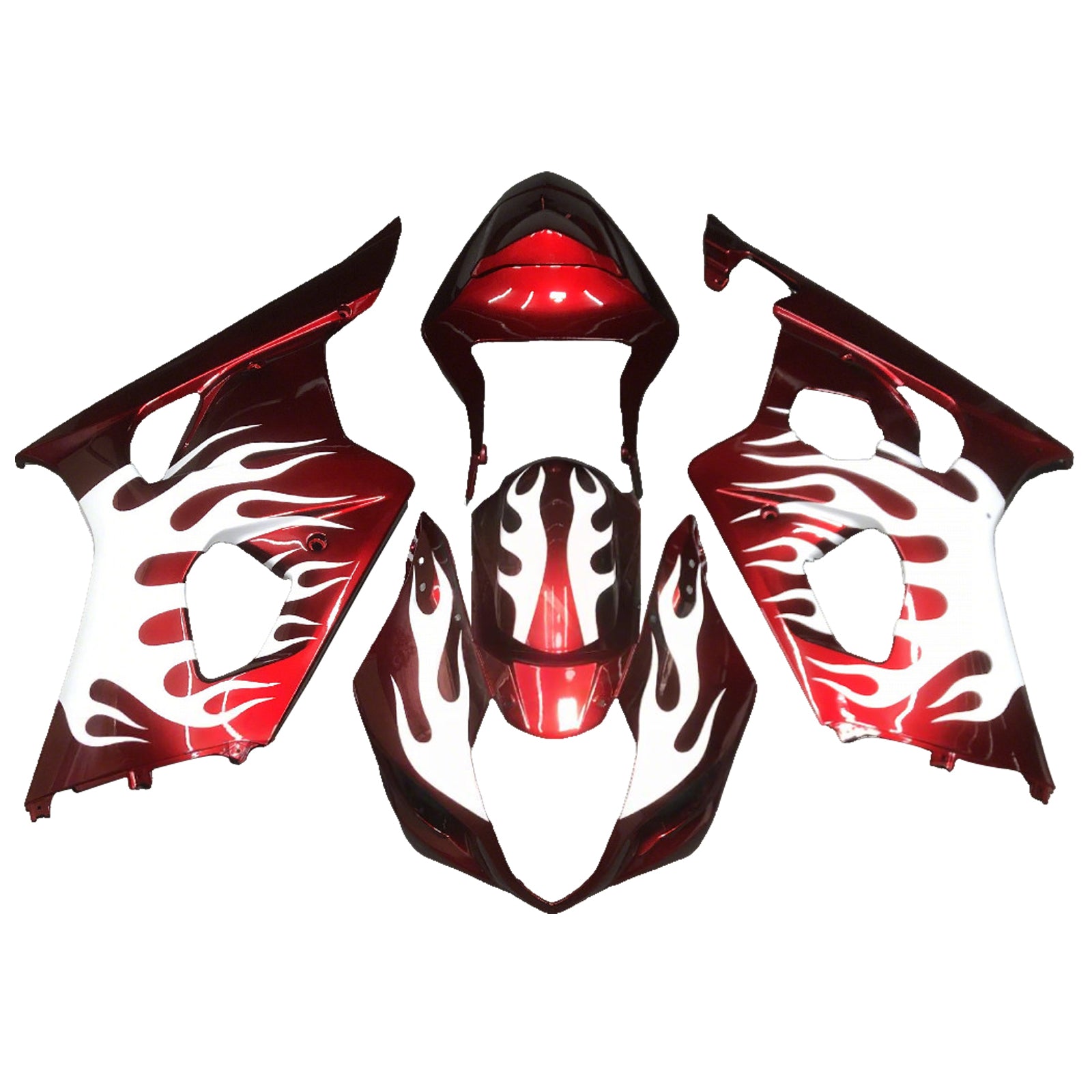 Amotopart 2003-2004 Suzuki GSXR1000 Red with White Flames Fairing Kit