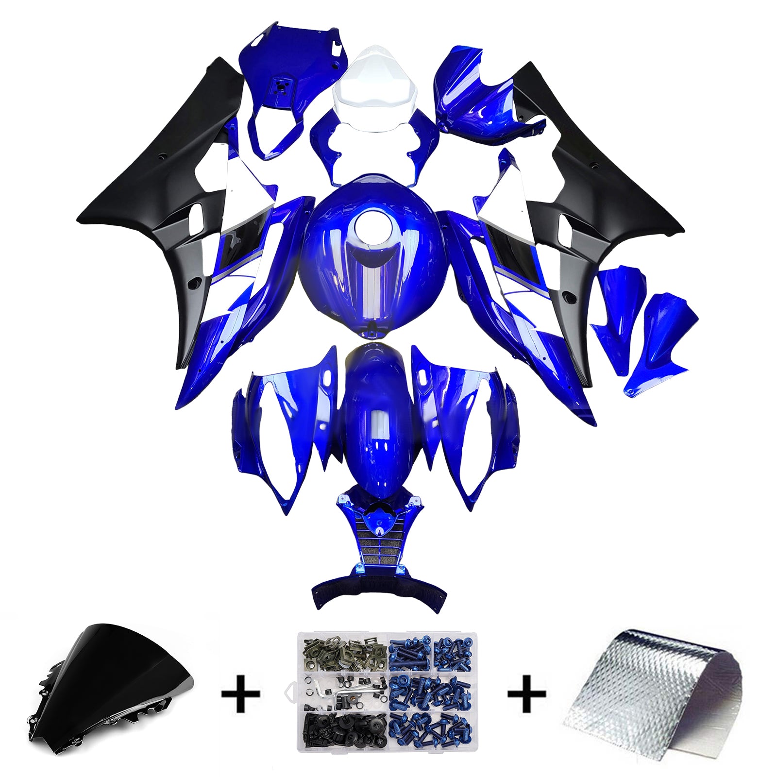 Amotopart 2006-2007 Yamaha YZF-R6 Black Blue Fairing Kit