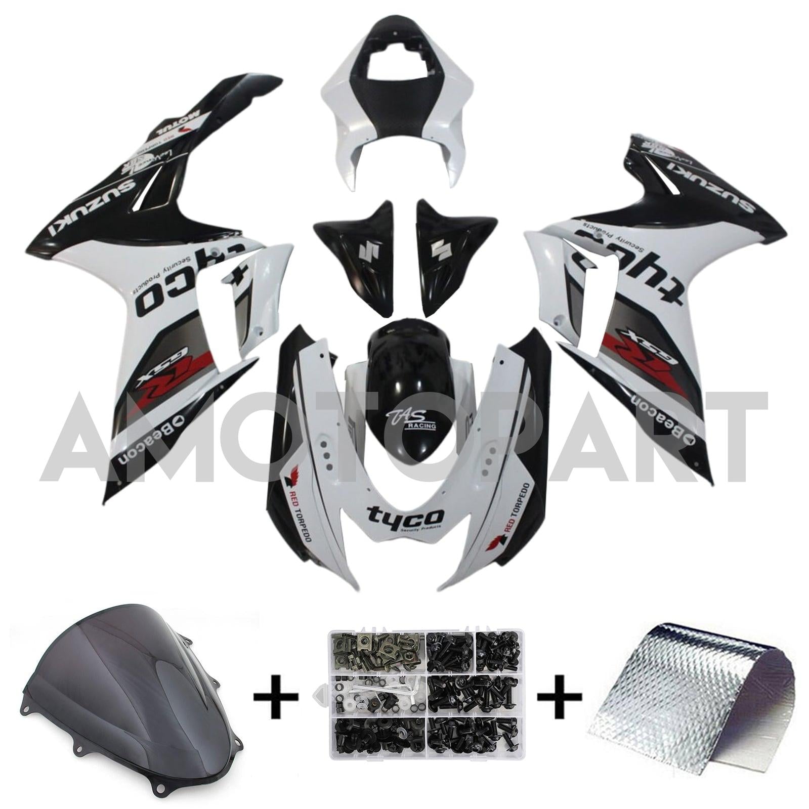 Amotopart 2011-2025 K11 GSXR 600/750 Suzuki Black&White Accents  Fairing Kit