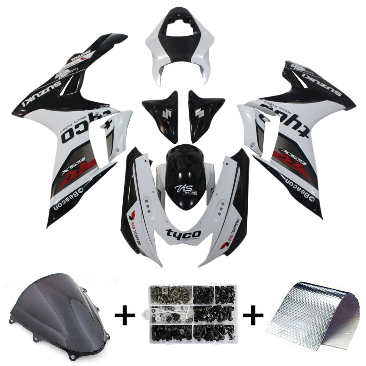 Amotopart 2011-2024 K11 GSXR 600/750 Suzuki Black&White Accents  Fairing Kit