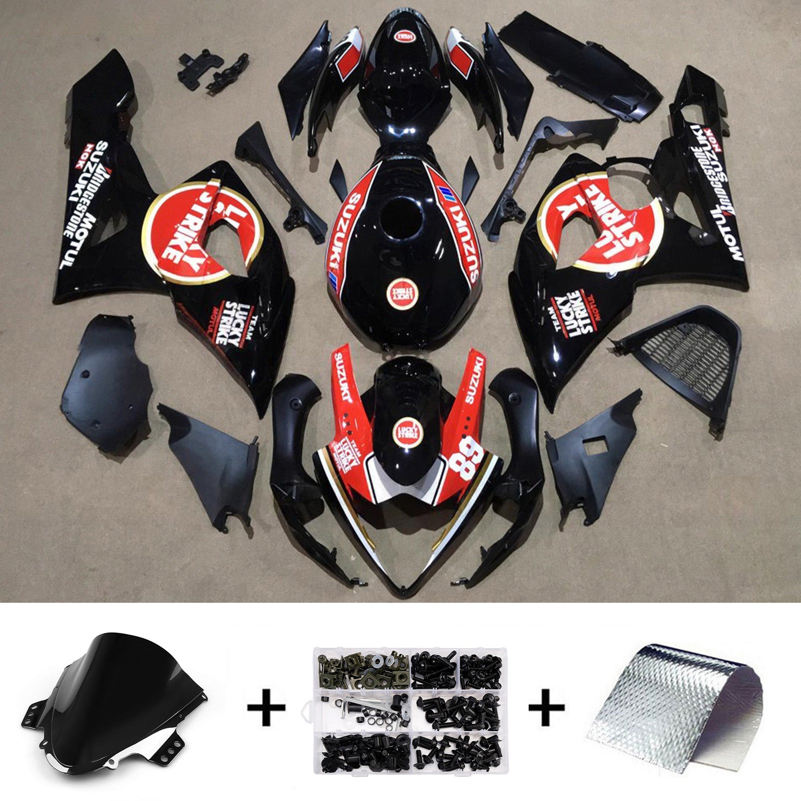Amotopart 2005–2006 Suzuki GSXR1000 Schwarz Rot Verkleidungsset