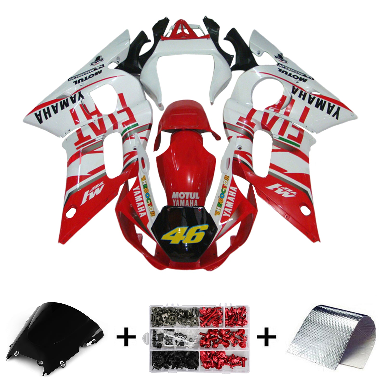 Amotopart 1998-2002 Yamaha YZF 600 R6 Kit de carenado blanco y rojo Style2