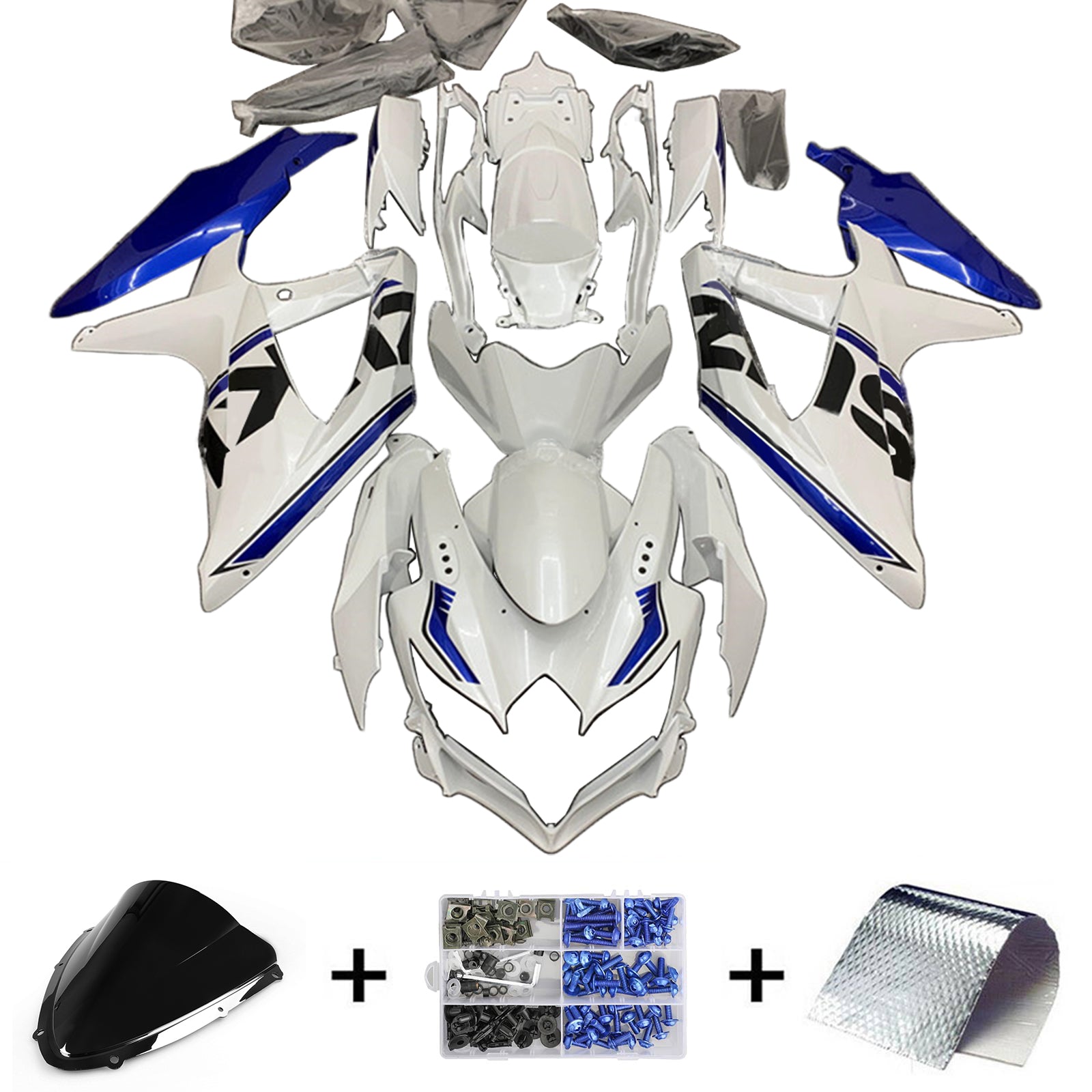 Amotopart 2008–2010 Suzuki GSXR 600/750 K8 Blue&amp;White Style3 Verkleidungsset