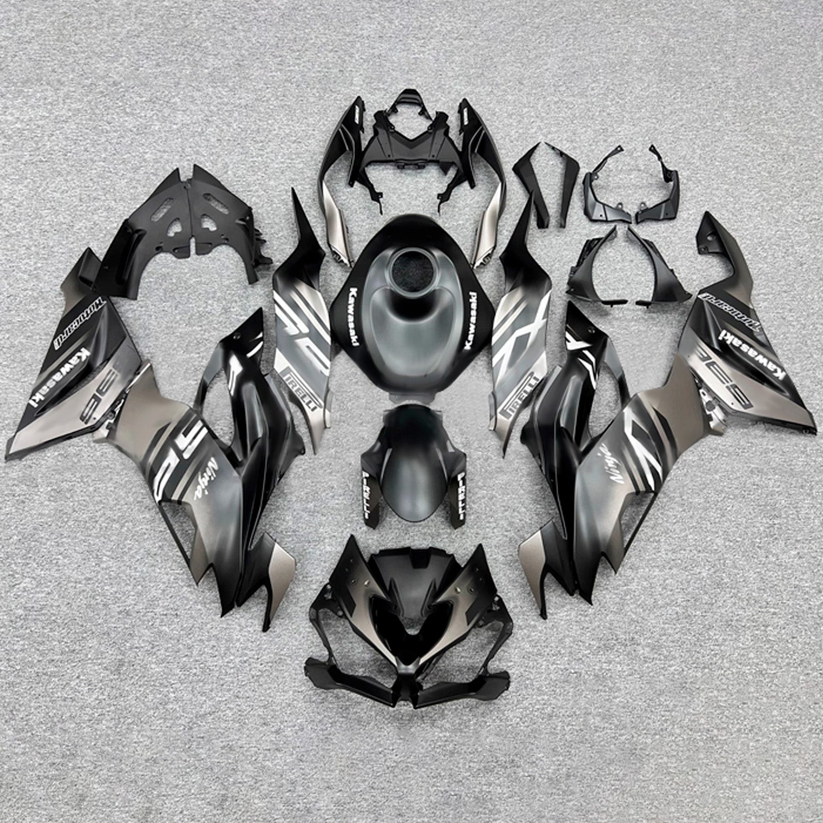momo%♡ Amotopart 2019-2023 Kawasaki ZX6R Black Silver Fairing Kit